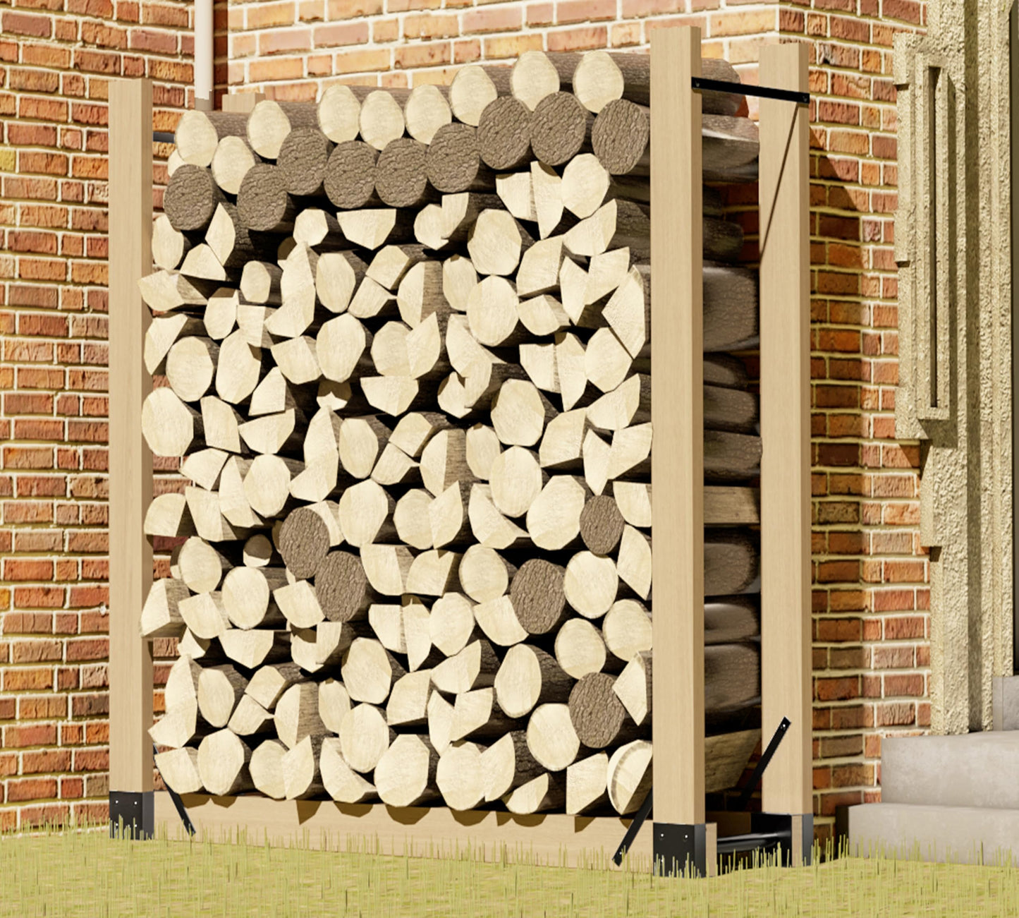 Kingson Adjustable Firewood Rack Bracket Kit, Heavy Duty Log Storage Holder, Metal Fireplace Wood Stand for Outdoor Indoor Patio Deck, Freestanding Fire Wood Rack with Rust-Resistant Finish