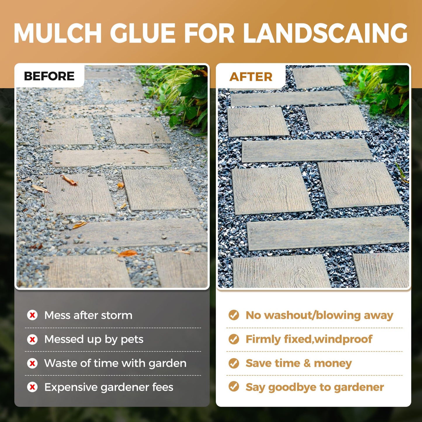 BALORIZ Mulch Glue - 35oz Mulch and Rock Glues for Landscaping, Pea Gravel & Bark, Strong Stabilizing Gravel Glue with Applicator Ready to Use Non Toxic Mulches Glues for Rocks Locking Most Mulches