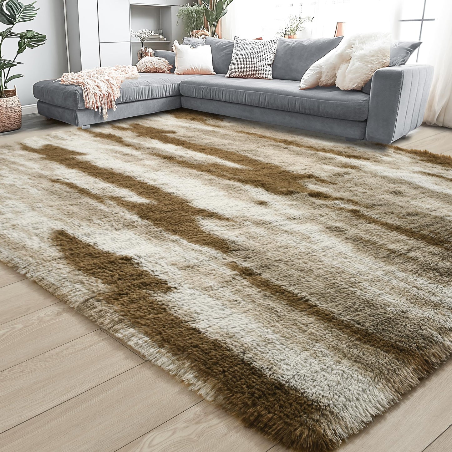 Noahas Fluffy 4x6 Area Rugs for Bedroom Living Room,Shag Khaki Thick Throw Floor Carpet,Soft Shaggy Bedside Non-Slip Plush Dorm Nursery Kids Rug