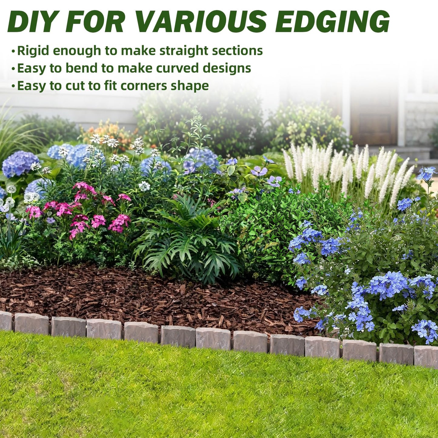 Landscape Edging Faux Stone Garden Edging Border,17FT x 2.75 in Tall Decorative Stone-Look Garden Border for Flower Bed Edging,Lawn,Landscaped Yard,Trees and Gardens,with Anchoring Spikes,Brown