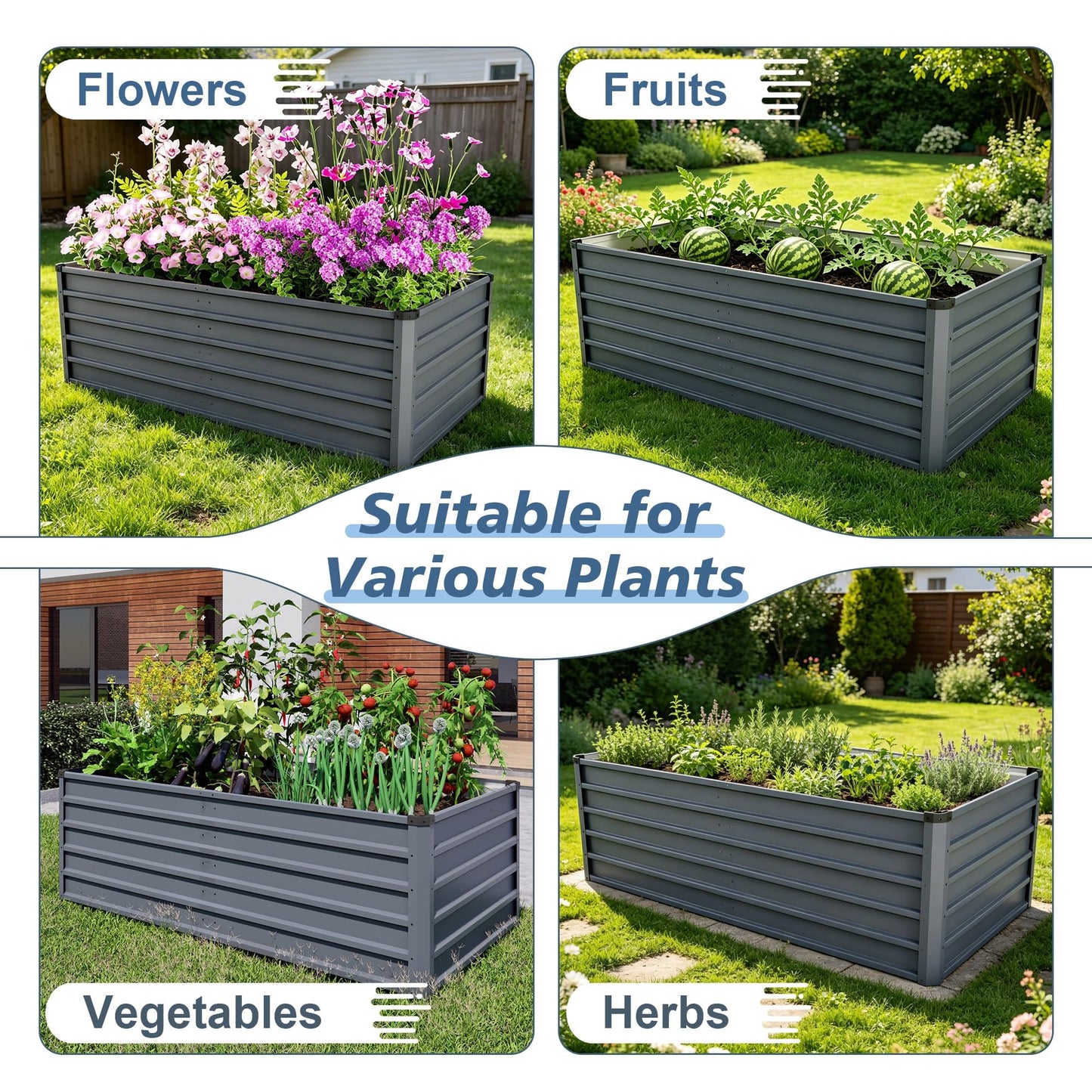 YJSPSSW 2pcs 6x3x2ft Large Raised Garden Bed Kit, Grey Galvanized Metal Outdoor Planter Boxes for Vegetables Flowers Herbs
