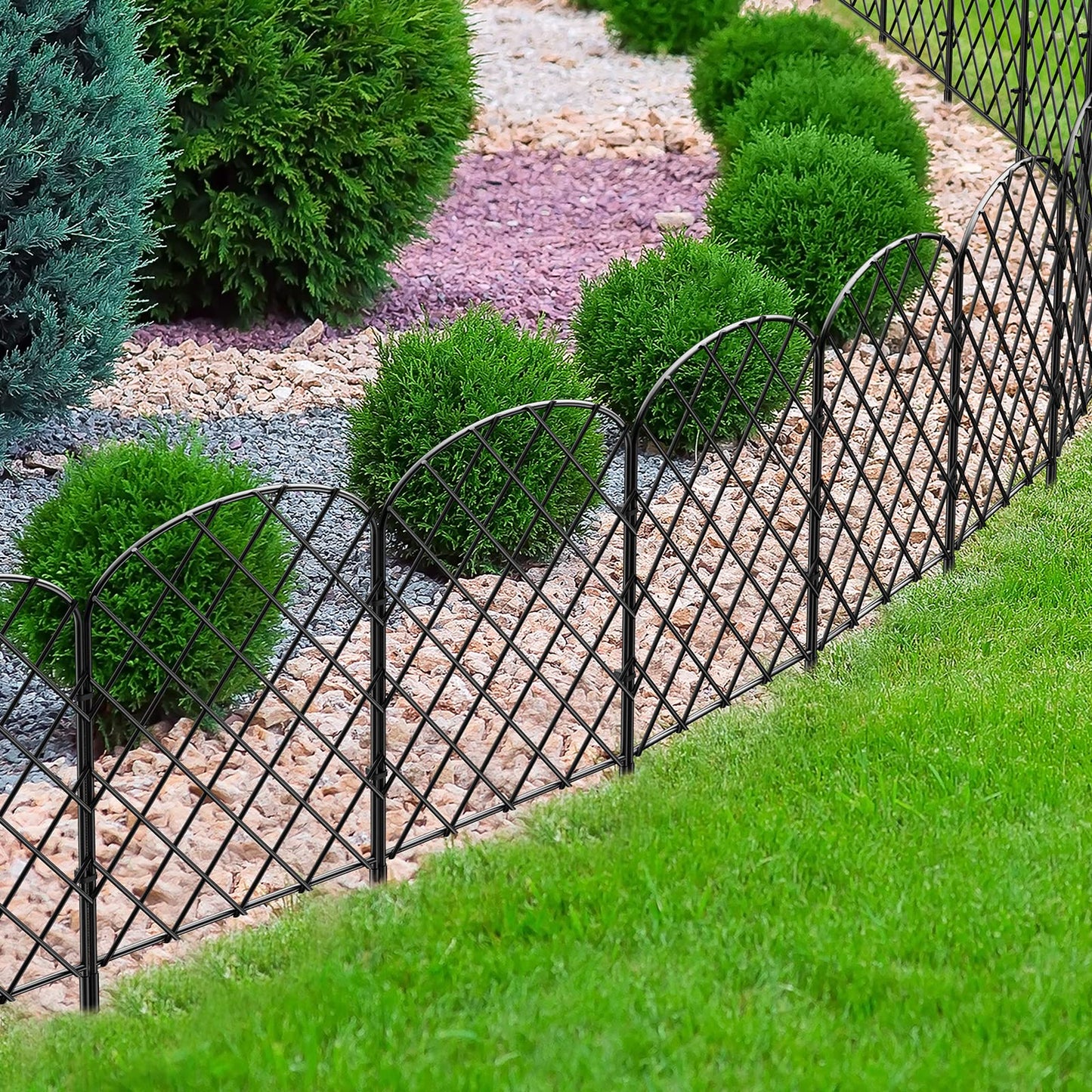 OUSHENG 10 Pack Decorative Garden Fence, Total 10ft(L) x 24in(H) Animal Barrier Border, Rustproof Metal Wire Section Edging Fencing Panel for Outdoor Patio Garden Yard, Arched