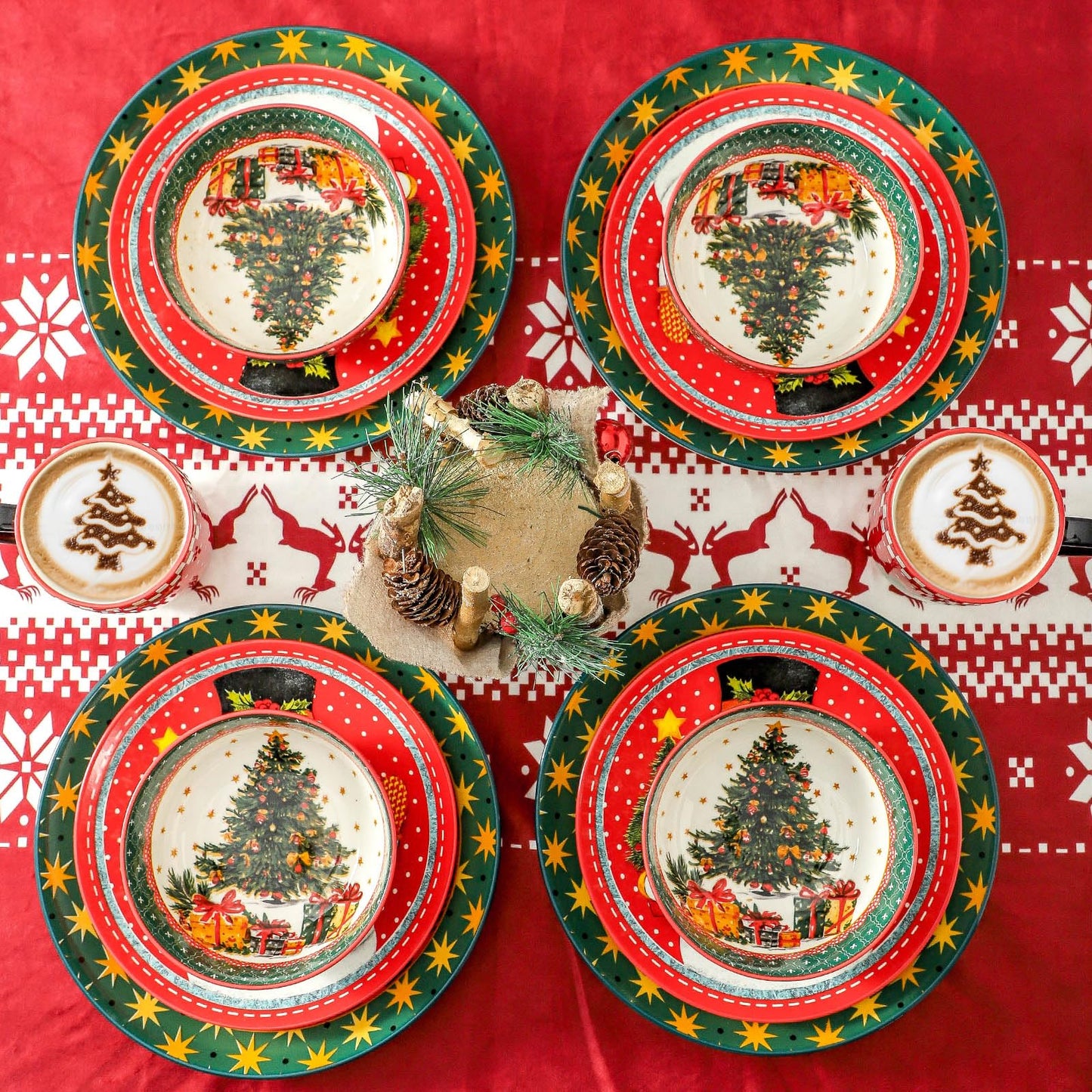 Hasense 16 Pcs Ceramic Dinnerware Sets, Holiday Coffee mugs Plates and Bowls Set for 4, Chip & Scratch Resistant Party Serving Dishes Microwave and Dishwasher Safe, Colorful