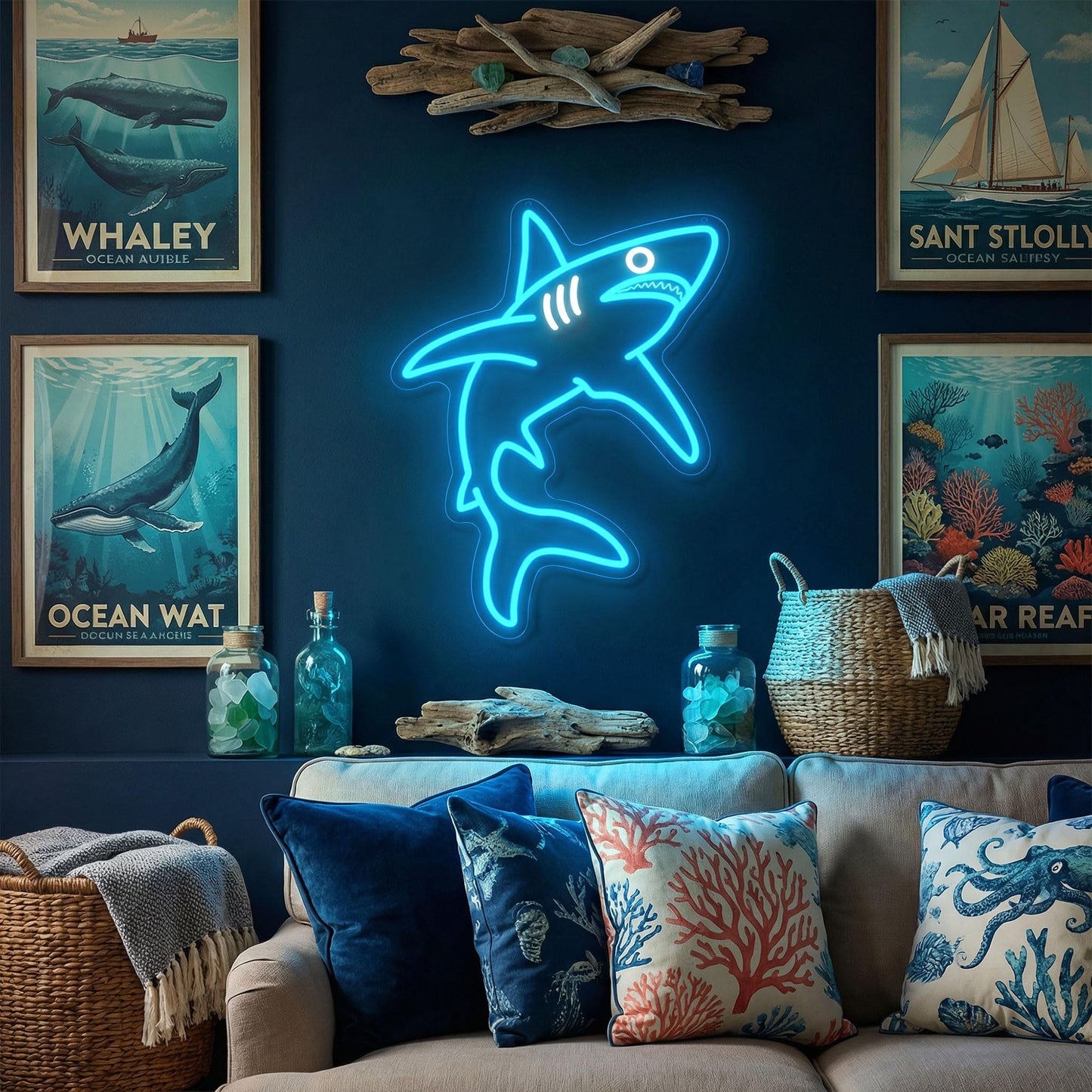 ACOPAEY Shark Neon Sign, Dimmable Ocean LED Neon Lights for Wall Decor, Animal Room Decor for Bedroom, Boys Room, Gaming Room, Man Cave, Gifts for Shark Lovers Gamers, USB Powered, 12.0 x 16.6 Inches