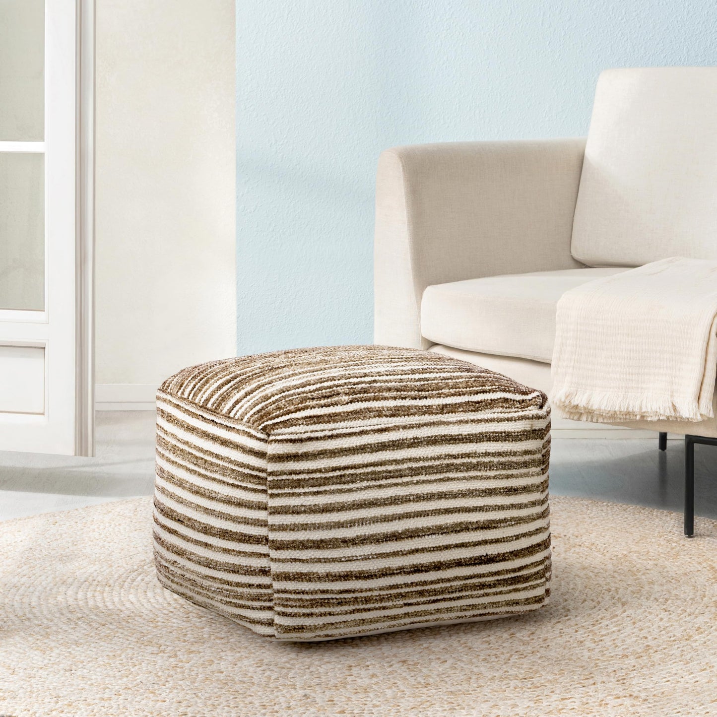 Anji Mountain Pouf Ottoman Foot Rest, Handmade Ottoman Pouf, Comfortable Foot Stool, Decorative Floor Seating for Living Room Decor, Bedroom & Home Décor Accent - Brown
