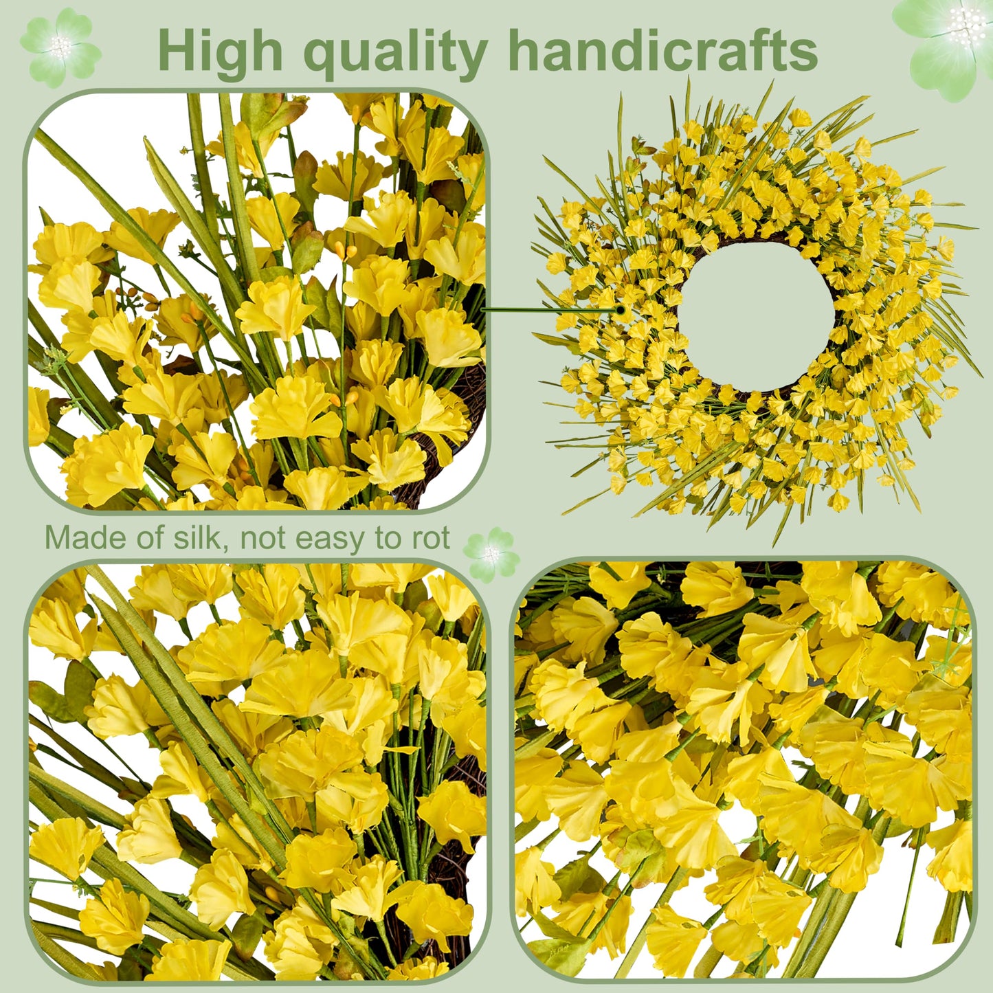 Zjlmit Artificial Spring Wreaths for Front Door 24 inch Spring Wreath Yellow Summer Wreath with Yellow Flowers Berries for Porch Farmhouse Wall Indoor Home Decoration
