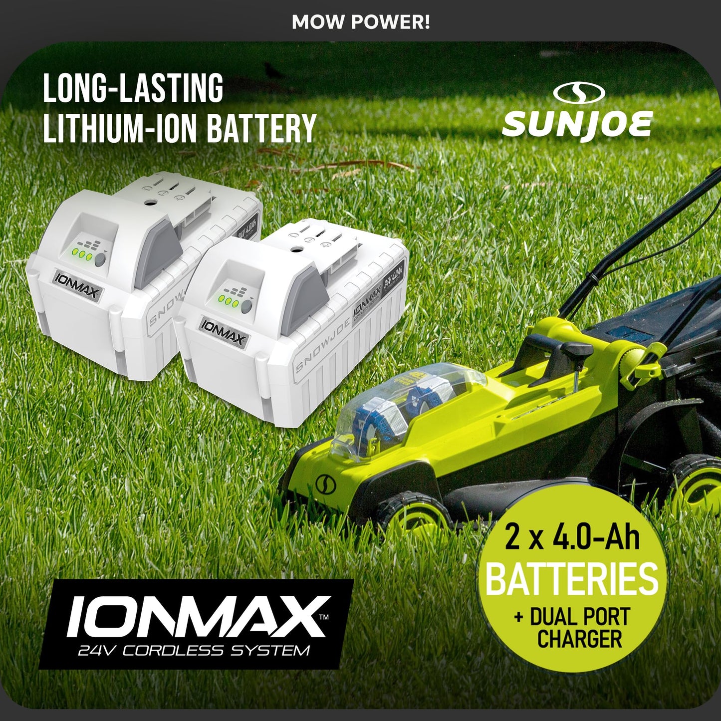 Sun Joe Cordless Electric Push Lawn Mower with 6-Position Height Adjustment, 11-Gal Bag, 17-Inch Cutting Width - Heavy-Duty Yard Trimmer for Gardening Care and Maintenance, 24V-X2-17LM