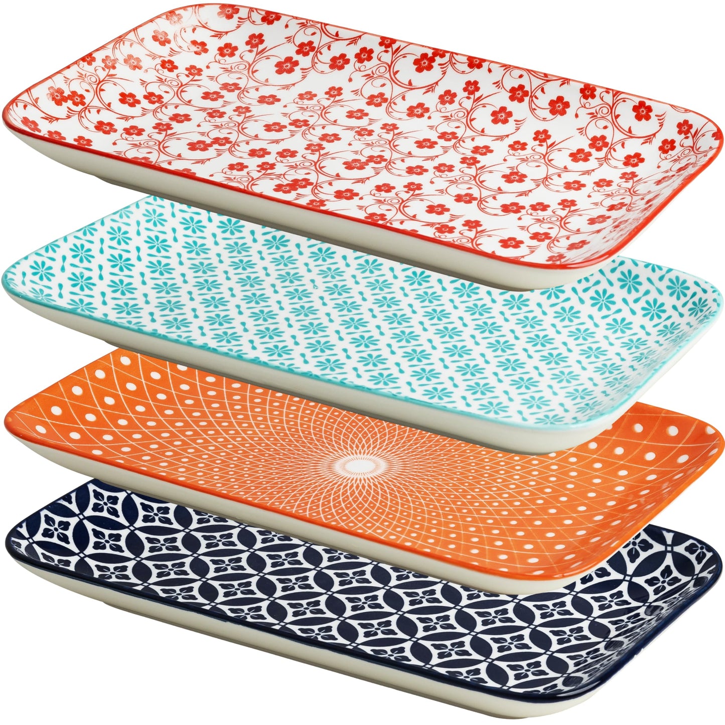 LEHAHA Ceramic Serving Platter, 12 x 7 inch Serving Trays for Party, Rectangular Serving Trays for Entertaining, Excellent Trays for Serving Food,Fruit,Cakes,Appetizers-Set of 4