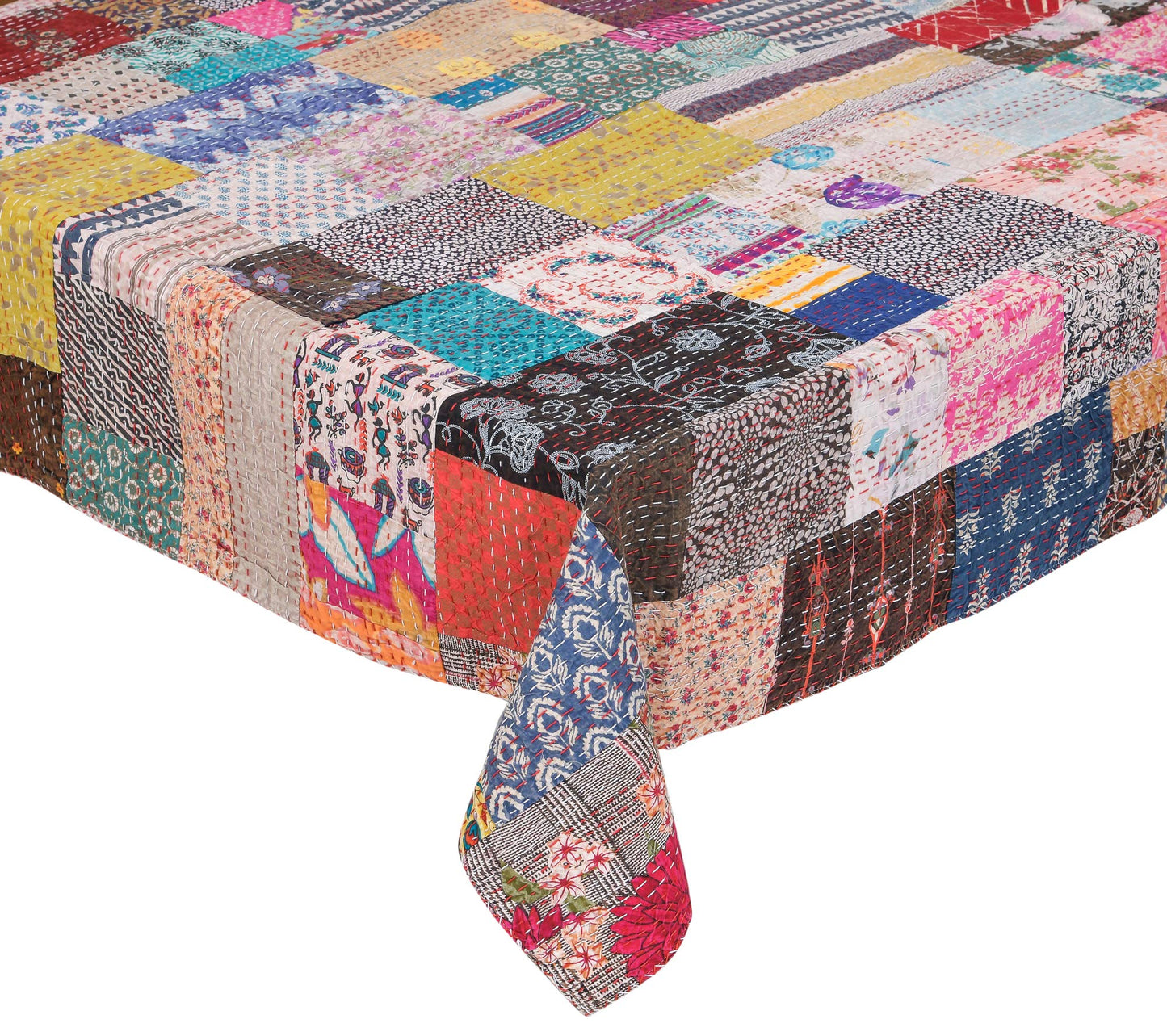 Marubhumi Indian Traditional Pure Cotton Patchwork Kantha Quilt, Paisley Print Kantha Quilt Multi Color (Multicolor-1, Twin (60"x 90"))