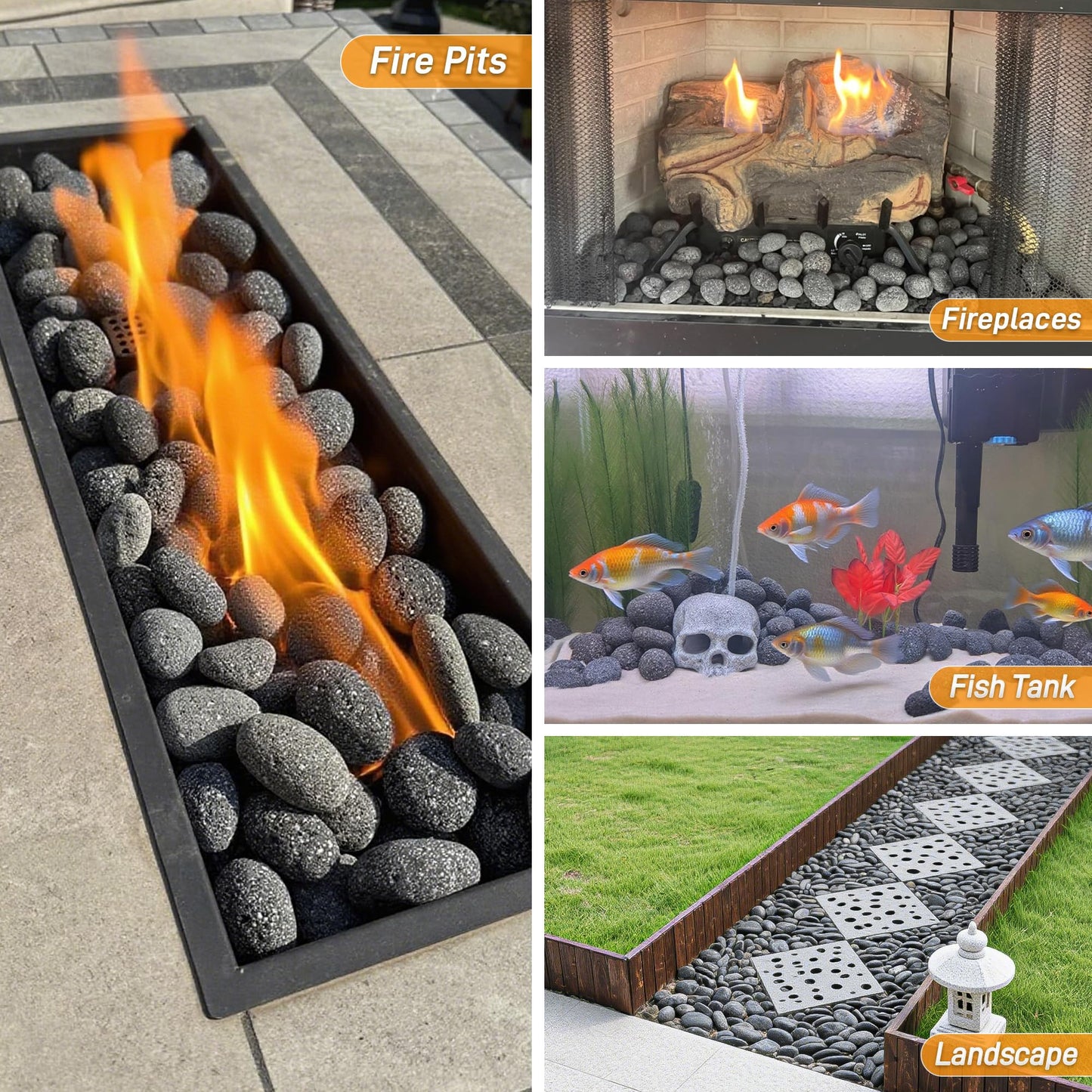 Biotolot 18LB Lava Rocks for Fire Pit, 1-2 Inch Natural Pebbles Tumbled Lava Rock for Gas Fire Pit and Indoor Outdoor Fireplaces