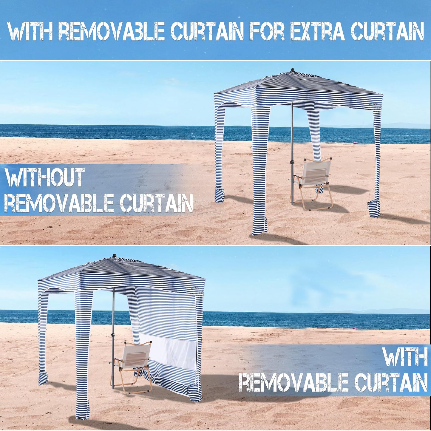 UPWELL Beach Tent Easy Set Up Canopy Sun Shelter Shade with UPF 50+UV Protection Portable Beach Umbrella Outdoor Sunwall with Sand Pockets for Fishing Backyard Camping(Tropical Ocean)