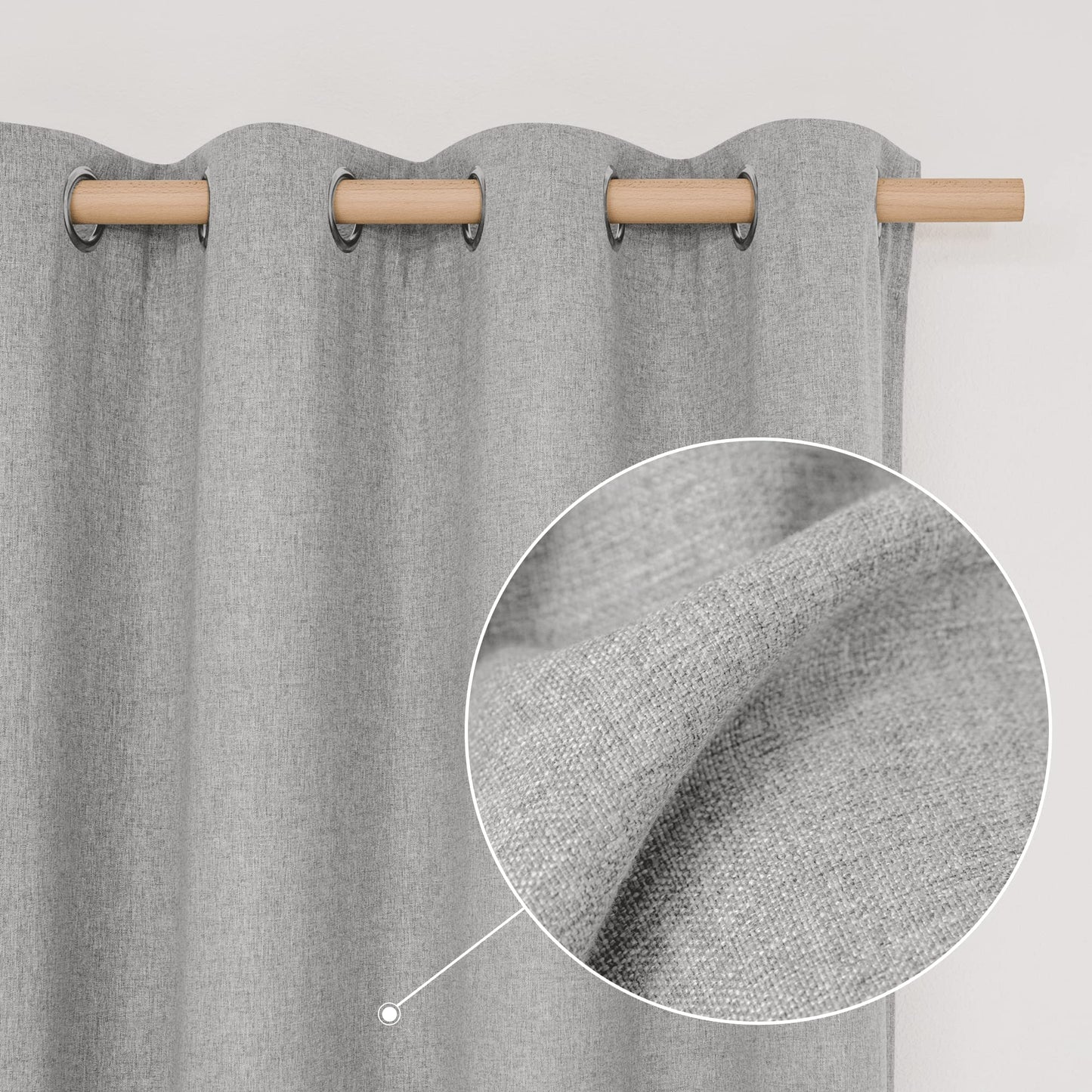 NICETOWN Soft Cotton Washed Linen Curtains 84" Length, Room Darkening Window Treatments for Bedroom, Grey, 1 Pair=104" Width