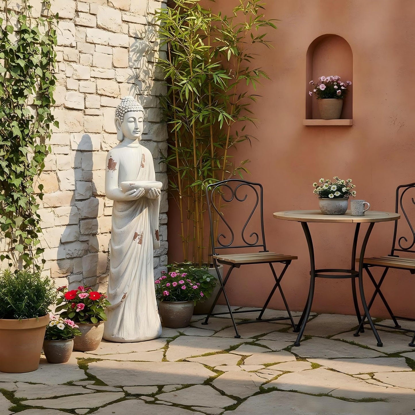 Ultym 42" Extra-Large Buddha Outdoor Statue with Birdfeeder, Tall Zen Meditative Buddha Figures, Durable Weatherproof MGO Sculpture for Garden, Patio, Yard, Porch or Indoor Home Decor