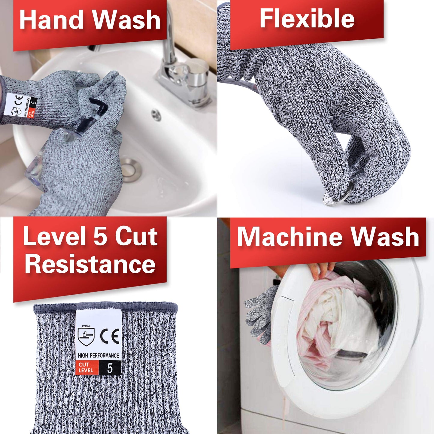 Apaffa Cut Resistant Work Gloves Large, 2PCS Cut Proof Gloves with Anti-slip Silicone Coating, Level 5 Protection