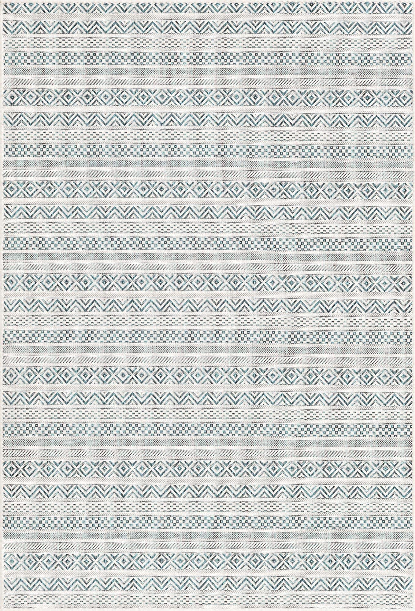 Unique Loom Outdoor Striped Collection Area Rug - Maia (4' 1" x 6' 1" Rectangle, Teal/Ivory)