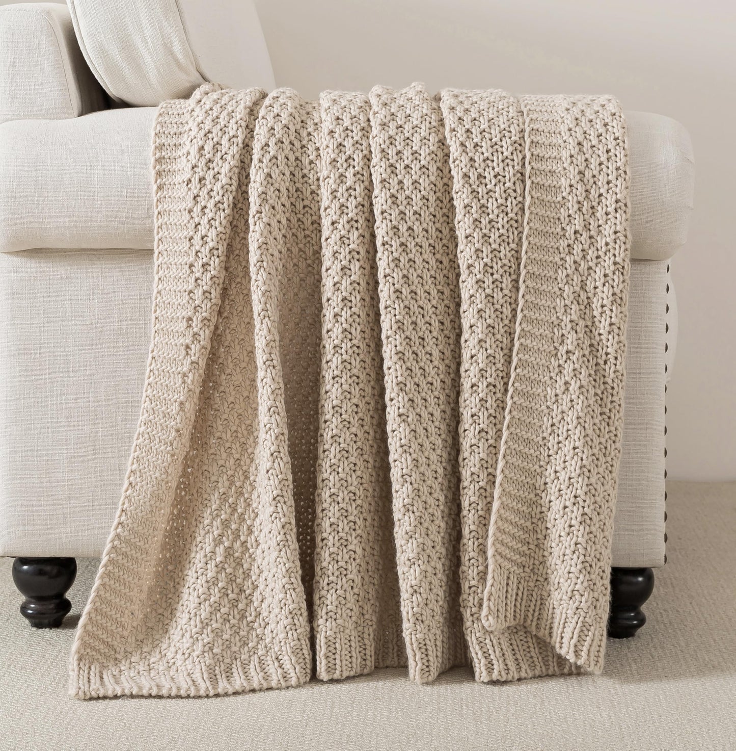 WDCOZY Chunky Cable Knit Throw Blanket Super Soft Warm Knitted Throw Blanket for Couch, Sofa, Chair, Bed Lightweight Breathable Cozy Comfortable Home Decorative Camel Tan Beige 50x60 Inches