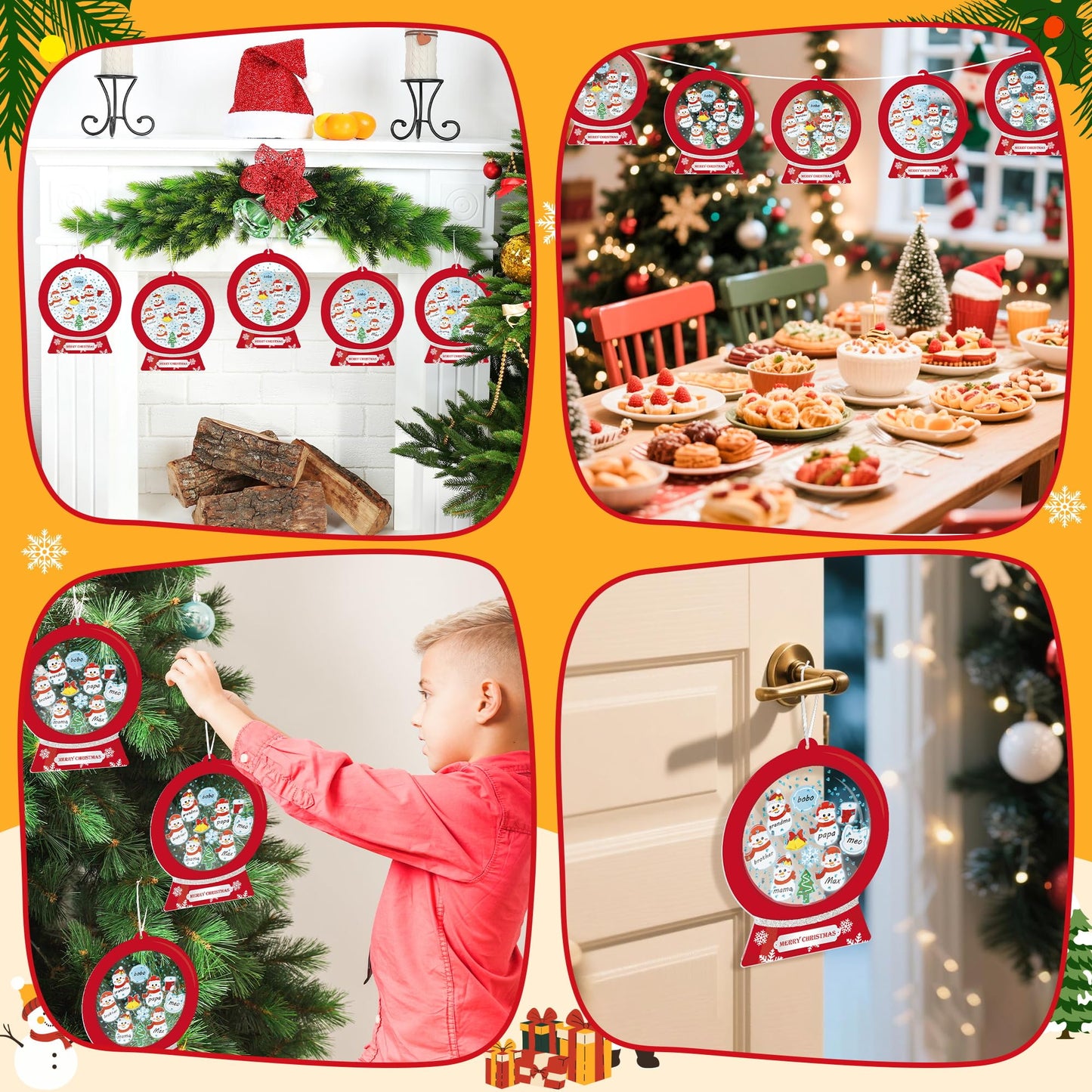 B1ykin Christmas Shaking Globe Craft Kit - 12Pcs DIY Family Members Names Snow Globe Hanging Ornaments with Glitter Diamond Marker Pen, Christmas Tree Party Decor for Home School Activity (Snowman)