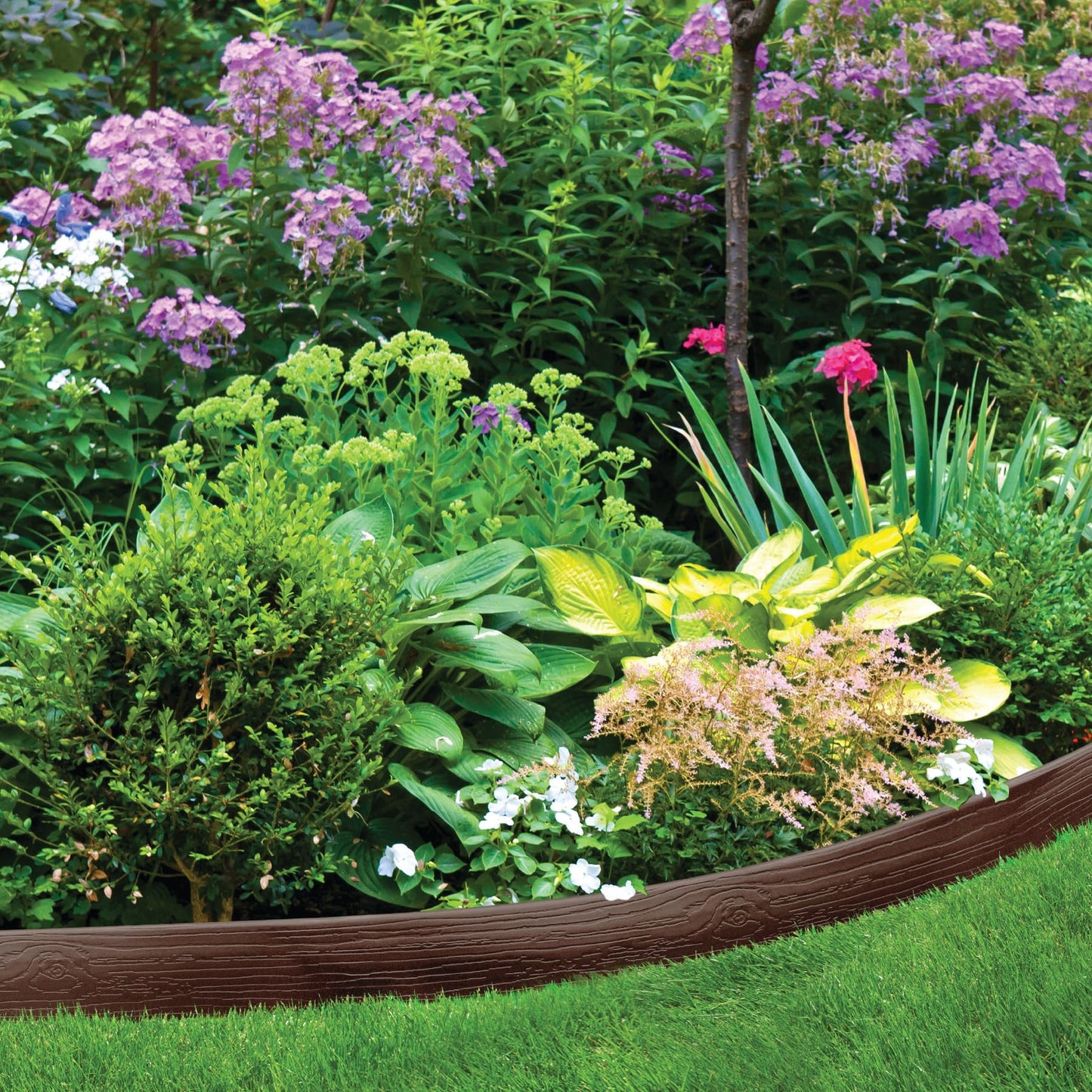 Master Mark Landscape Edging Coil (Terrace Board), 40 ft. x 4 in. Tall, Plastic Garden Edging Border with 10 Stakes, Brown