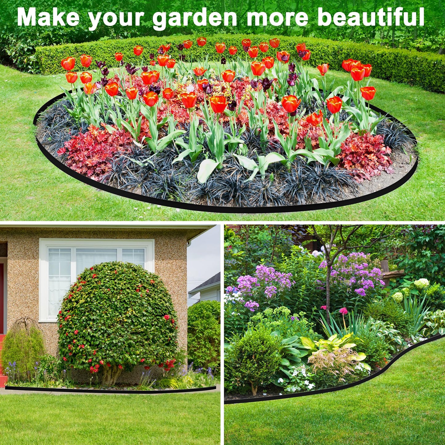 Hemikaki 1.5 Inch x 100FT Garden Edging Border, Plastic Edging for Landscaping with 120pcs Spikes