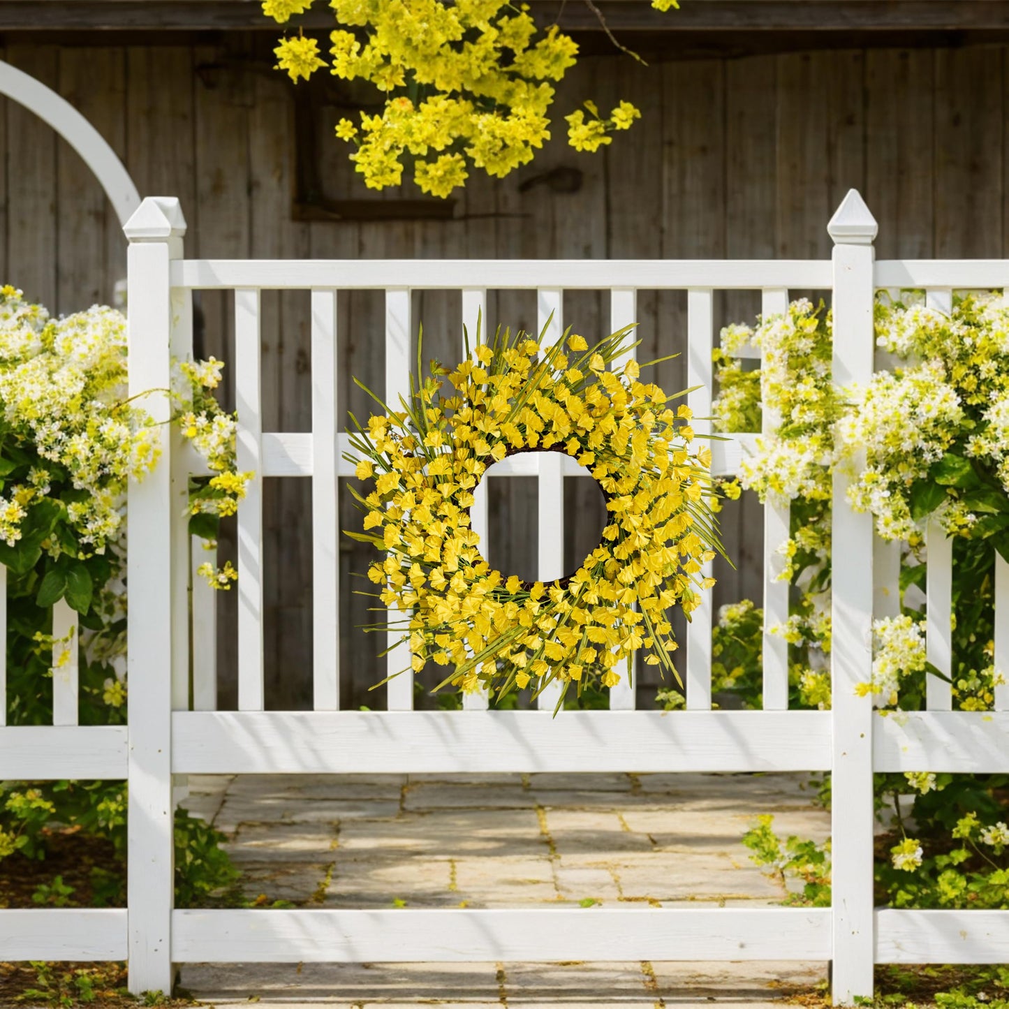 Zjlmit Artificial Spring Wreaths for Front Door 24 inch Spring Wreath Yellow Summer Wreath with Yellow Flowers Berries for Porch Farmhouse Wall Indoor Home Decoration