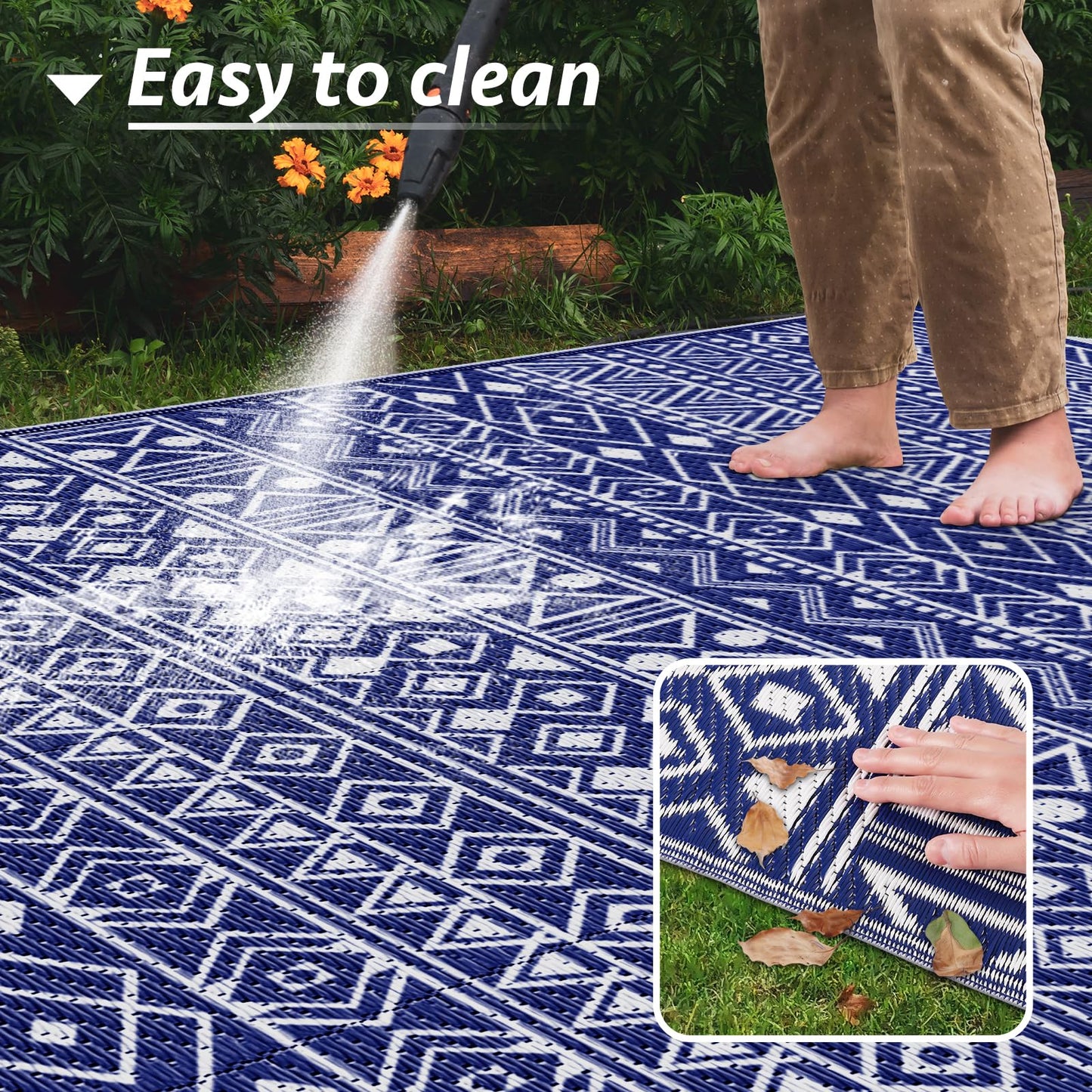 StepLively Outdoor Rug 5x8 ft, Reversible Waterproof Outdoor Plastic Straw Rug, Patio Rug Waterproof, Outdoor Large Area Rug for RV, Camping, Garden, Porch, All-Weather & Easy to Clean(Blue)