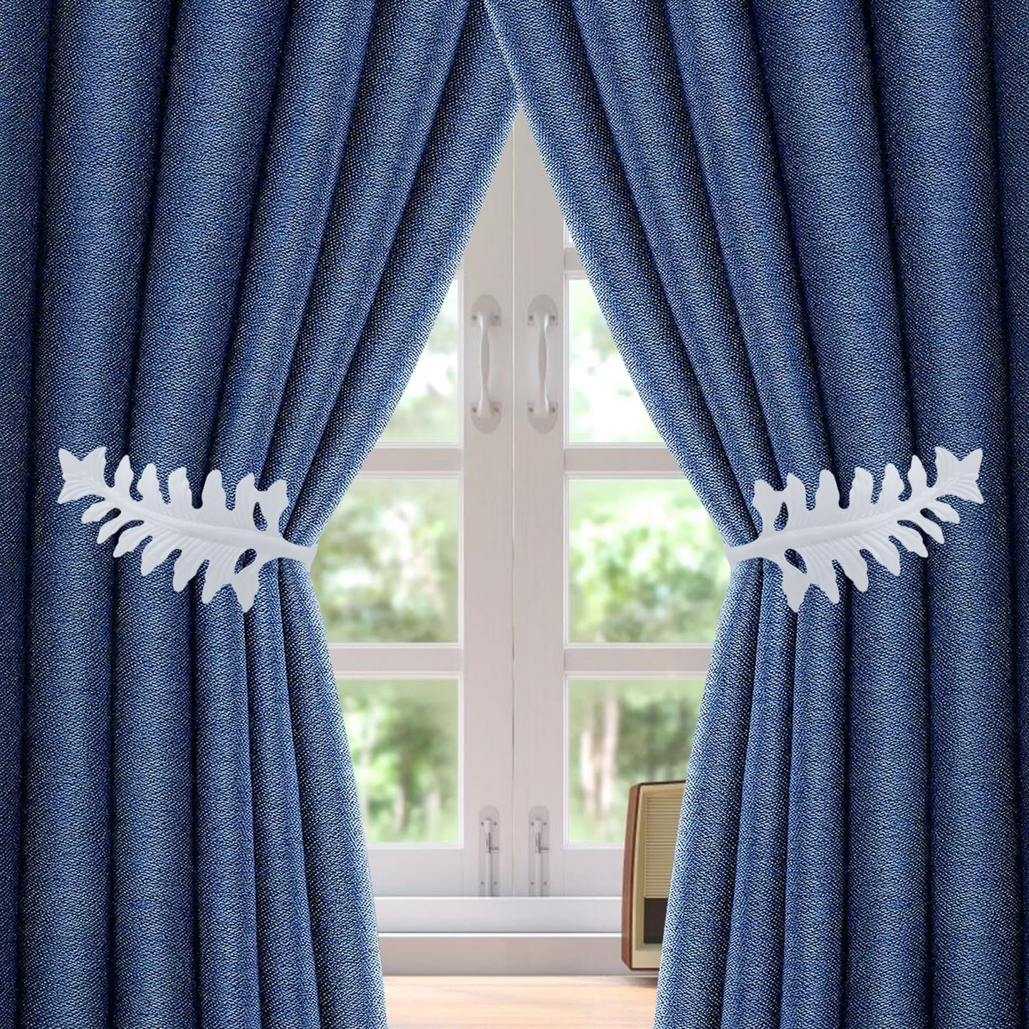 Bitray 2Pcs Leaf Curtain Tiebacks White Curtain Holdbacks Metal Curtain Holders for Wall - White