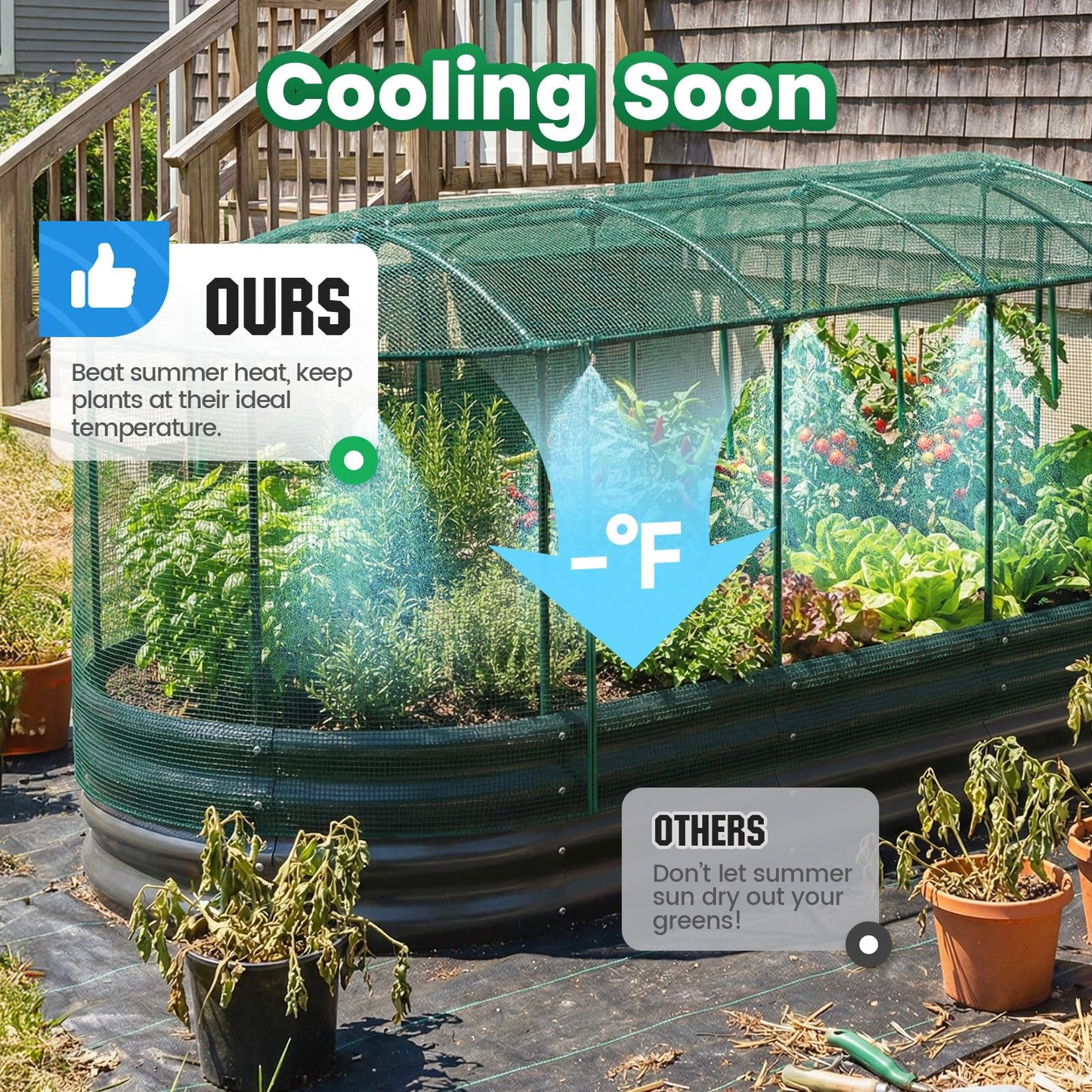 Quictent Galvanized Raised Garden Bed Kit with Self Watering System and Mesh Cover, Large Oval Metal Outdoor Planter Garden Boxes for Vegetables Herbs Flowers, 8x3x1Ft