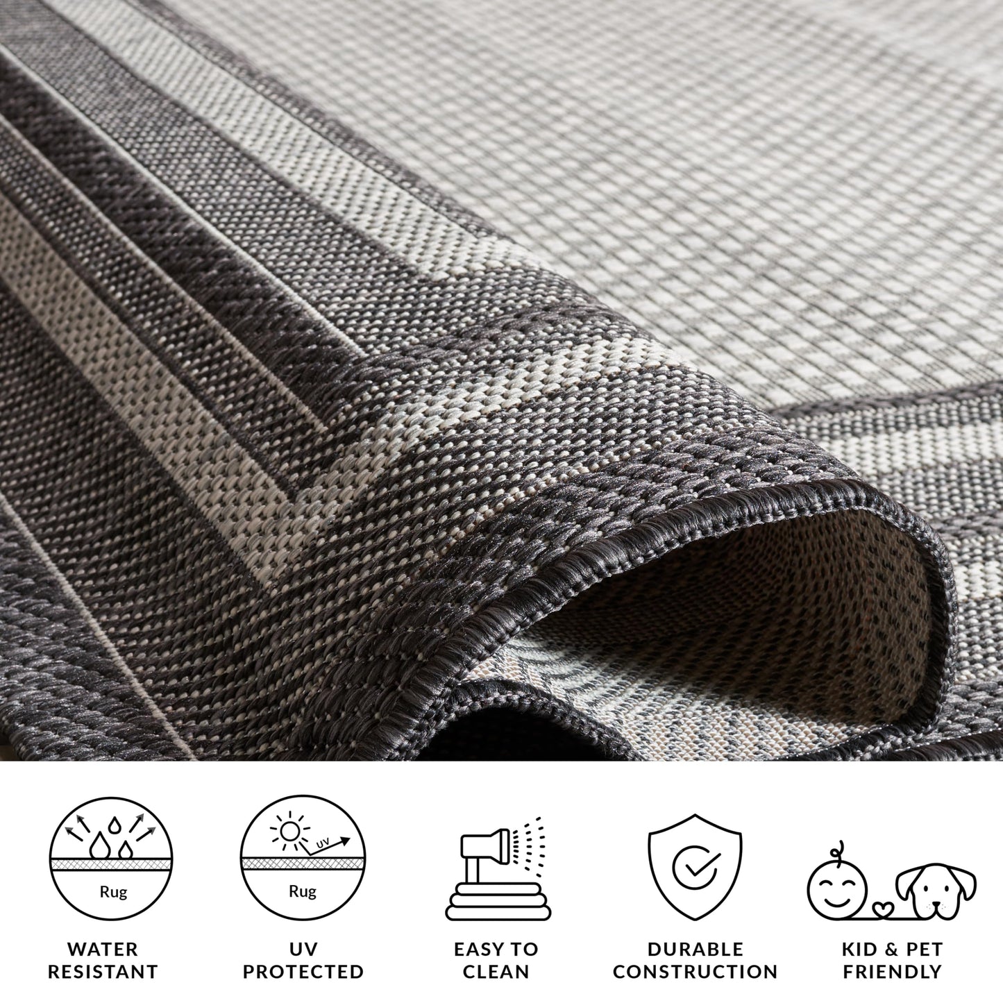 SAFAVIEH Courtyard Collection 8' x 10' Light Grey/Black CY8475 Indoor/ Outdoor Patio Backyard Mudroom Area Rug