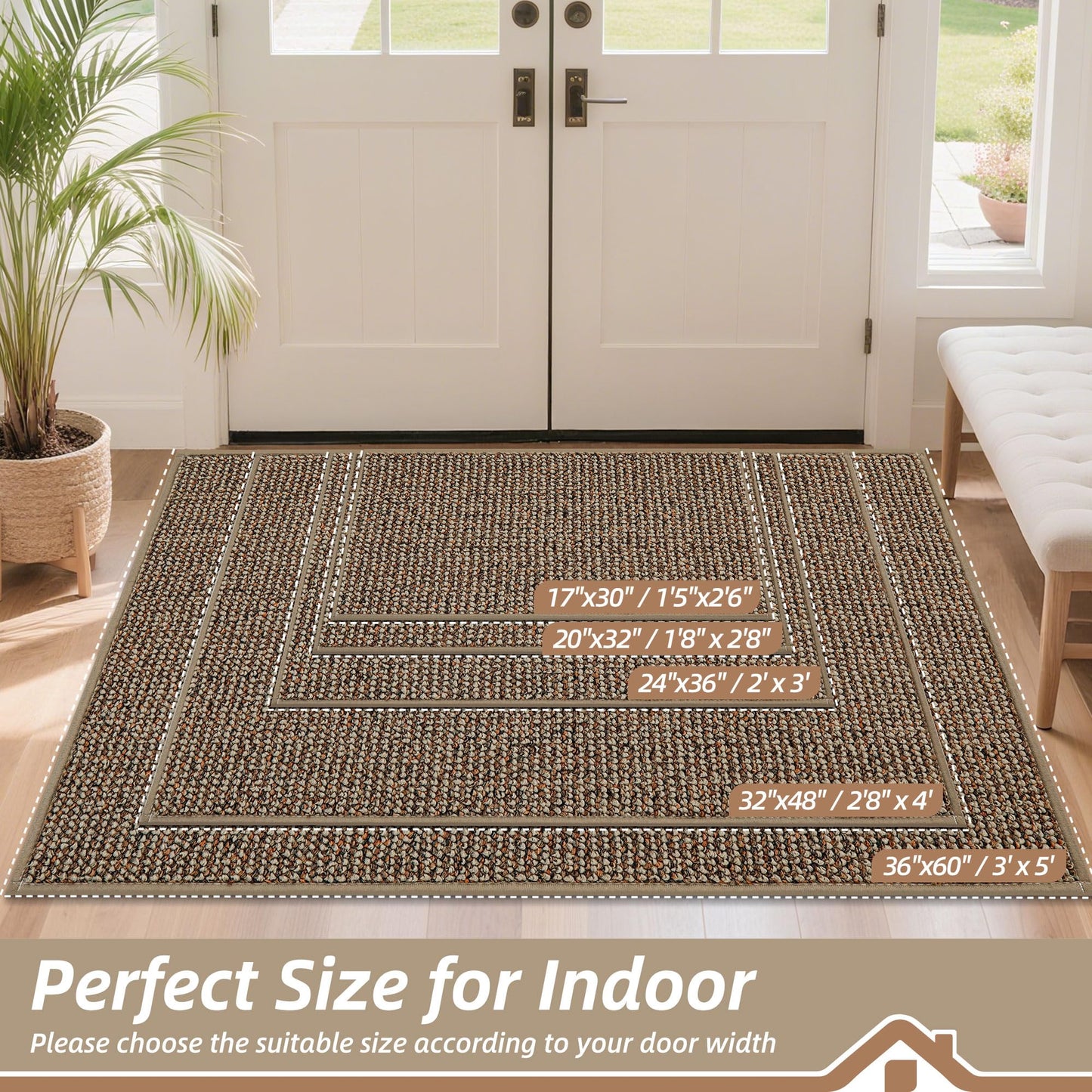 BEQHAUSE Dirt Trapper Door Mat 24" x 36", Non-Slip Washable Doormats Entrance Mat, Dirt Resistant and Absorbent Welcome Mat, Low Profile Floor Mats for Front Back Door and Entryway, Beige