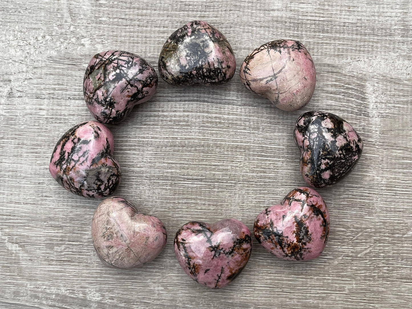 GAF TREASURES Rhodonite Gemstone Hearts, Polished Rhodonite Puffy Hearts, Rhodonite Crystal Palm Stone, Rhodonite Healing Crystal Hearts (1 Heart)
