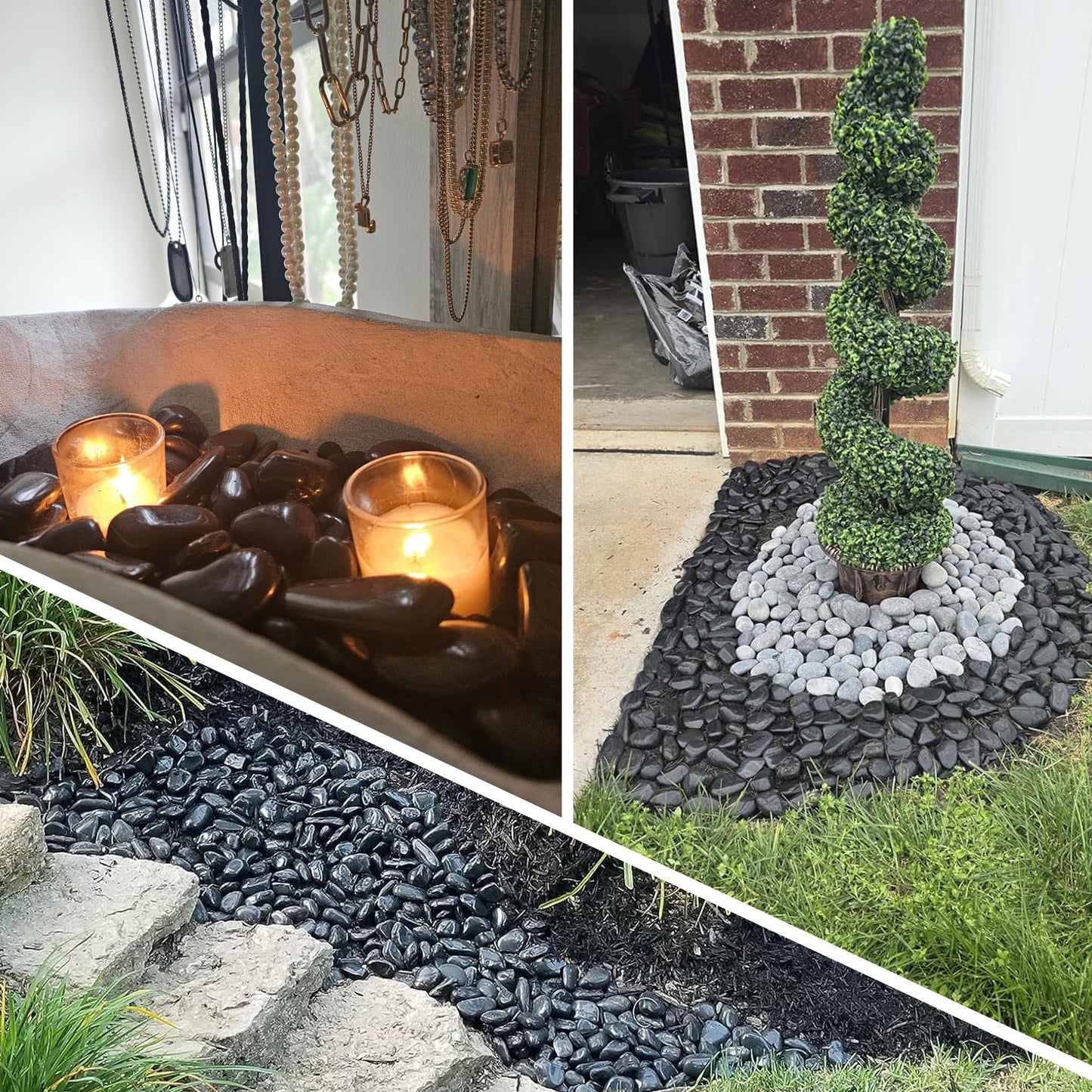 8LB 1"-2" Black River Rocks for Plants, Polished Pebbles for Garden Landscaping, Planters, Aquariums, Vase Fillers – Indoor & Outdoor Decor