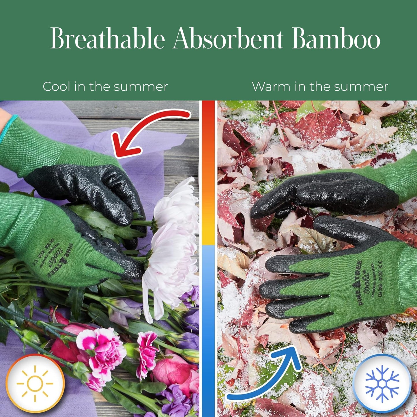 Pine Tree Tools Bamboo Garden Gloves for Women & Men - Multi-purpose Work Gloves - Breathable and Absorbent Bamboo Garden Gloves Men and Women - Gardening Work Gloves