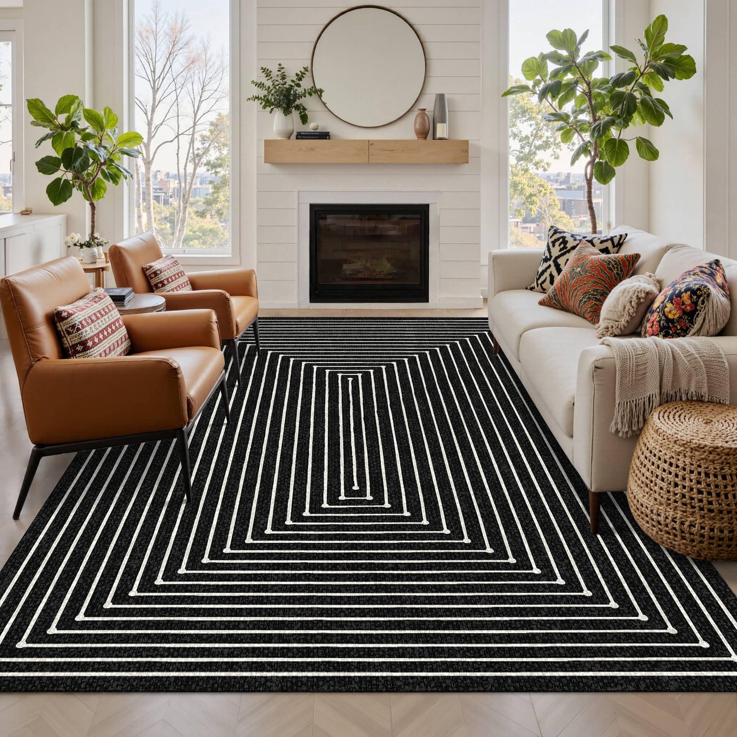 Latte&Fog 5x7 Area Rugs for Living Room Bedroom, Modern Abstract Washable Rug, Boho Non Slip Low Pile Carpet for Indoor Dining Room, Office, Dorm, Classroom, Farmhouse and Kids Room
