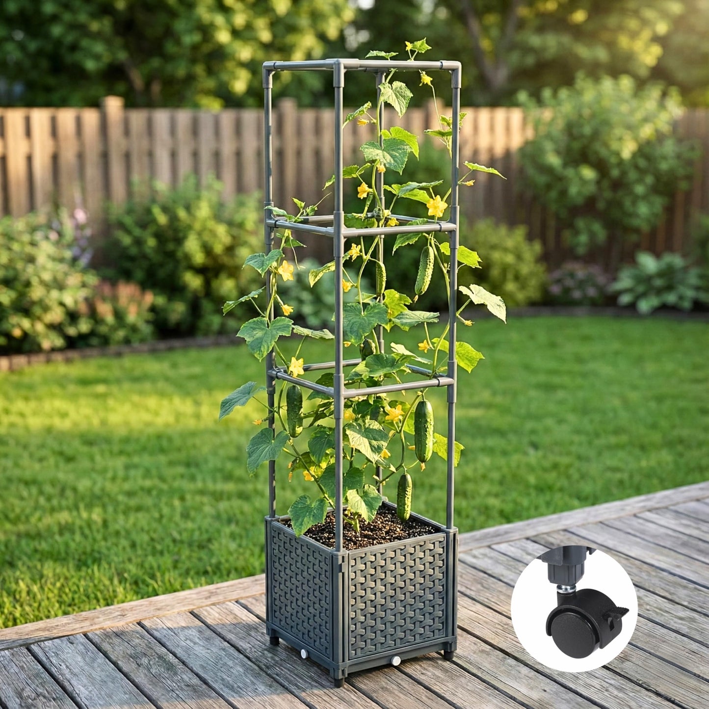KOBAZ Raised Garden Bed Tomato Planter Box with Trellis, 41.3" Tomato Planters Cage w/Self-Watering for Climbing Plants Vegetables, Patio Indoor Outdoor
