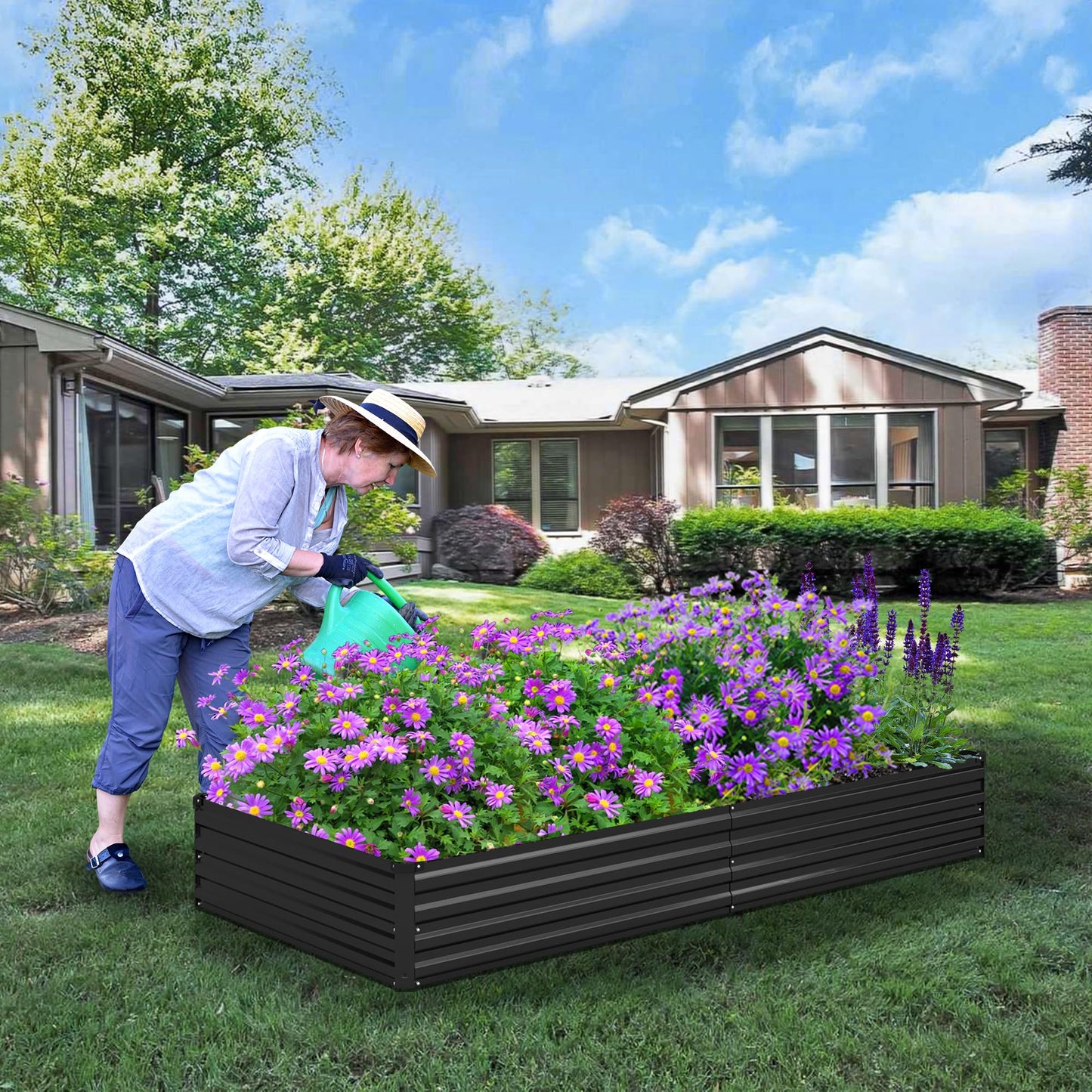 Foxlang 8x4x1ft(2 PCS) Galvanized Raised Garden Bed,Outdoor Planter Box Metal Patio Kit Planting Bed for Vegetables Flowers Herb,Black