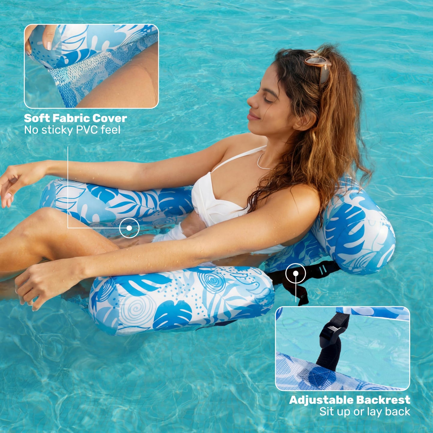 SLOOSH Inflatable Pool Floats Adult, 2 Packs Floating Lounge Chairs,Blow up Pool Noodles for Adult Heavy Duty,Floating Chair for Party Summer Water Beach Lake Fun,Summer Leaves-Green,Blue