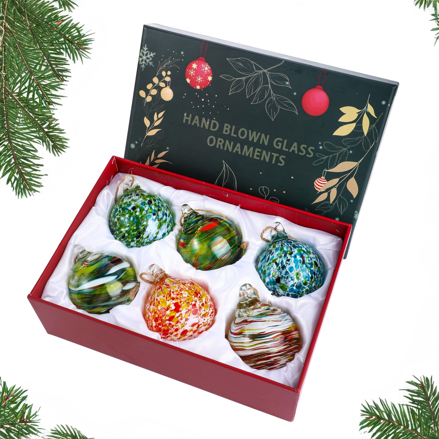 Set of 6 Hand Blown Glass Ball Ornaments Hanging Gazing Ball Witches Ball Decor for Garden Patio Window Tree