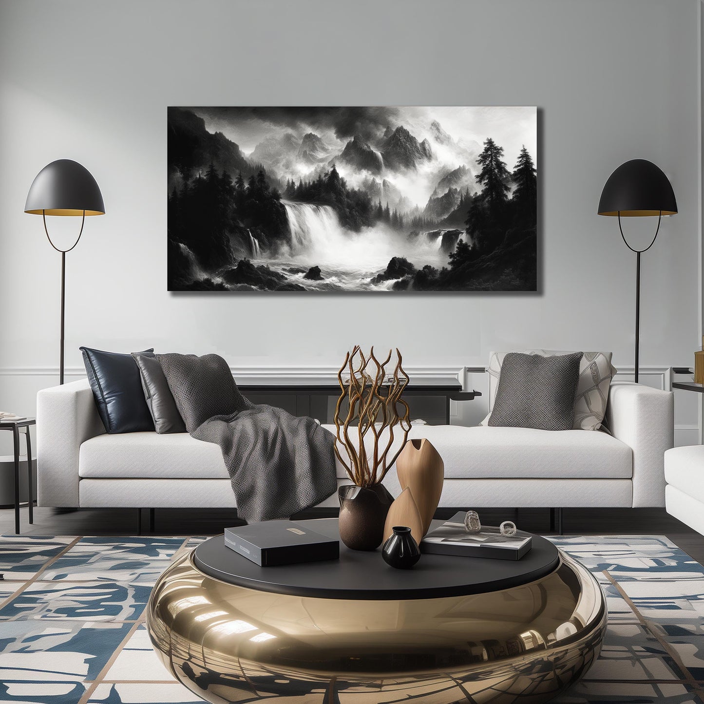 CPKATMT Natural Landscape Wall Decor for Living Room Black and White Mountain Wall Art for Office Large Waterfall Wall Art for Bedroom 29 x 58 Inch