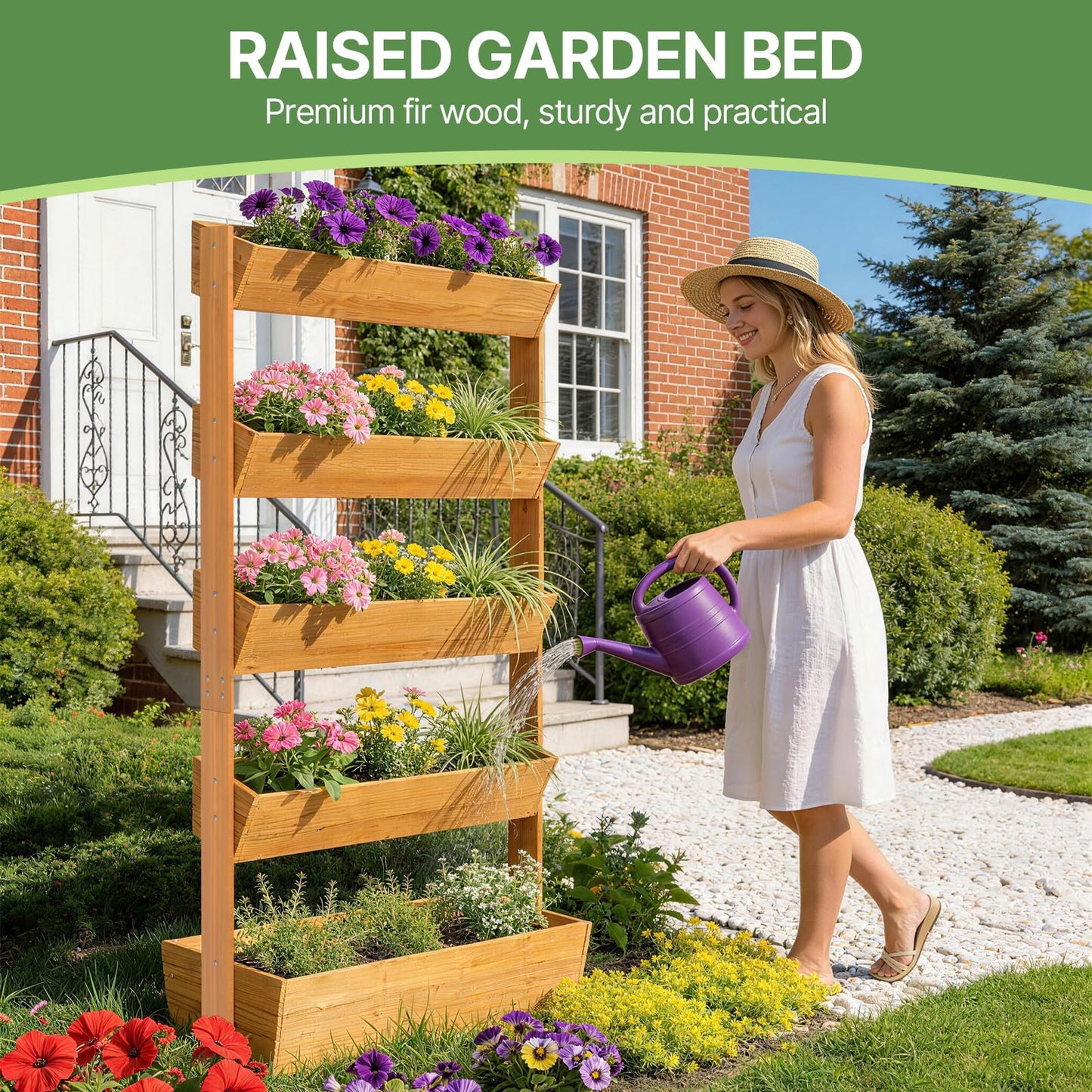 Suteck Raised Garden Bed, Vertical Wooden Raised Garden Bed, 5 Tier Garden Planters Freestanding Plant Stand Flower Rack Wooden Planter Box For Plants Flowers Herbs Vegetables Indoor Outdoor Gardening