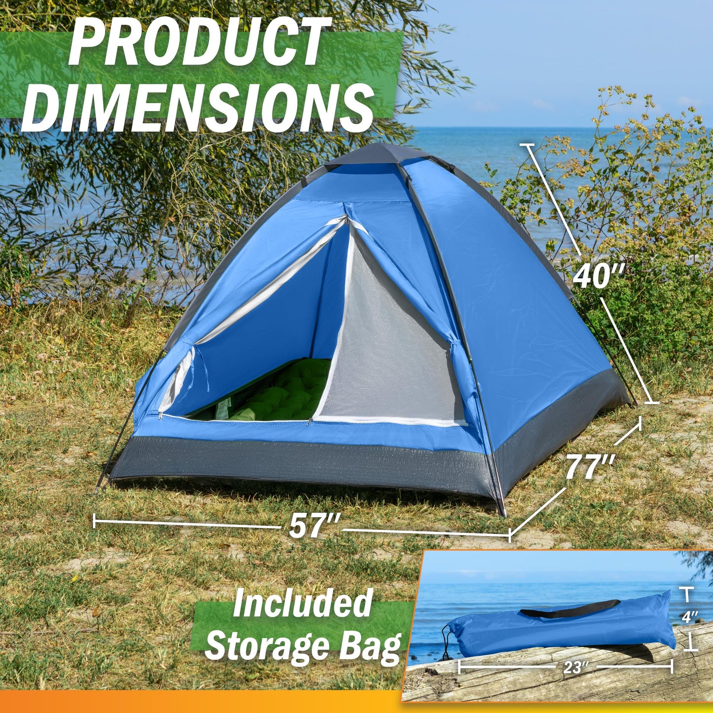2 Person Camping Tent with Rain Fly and Carrying Bag – Lightweight Outdoor Pop Up Tents for Camping Essentials, Music Festivals, Backpacking, Hiking, or Beach Shelter by Wakeman Outdoors