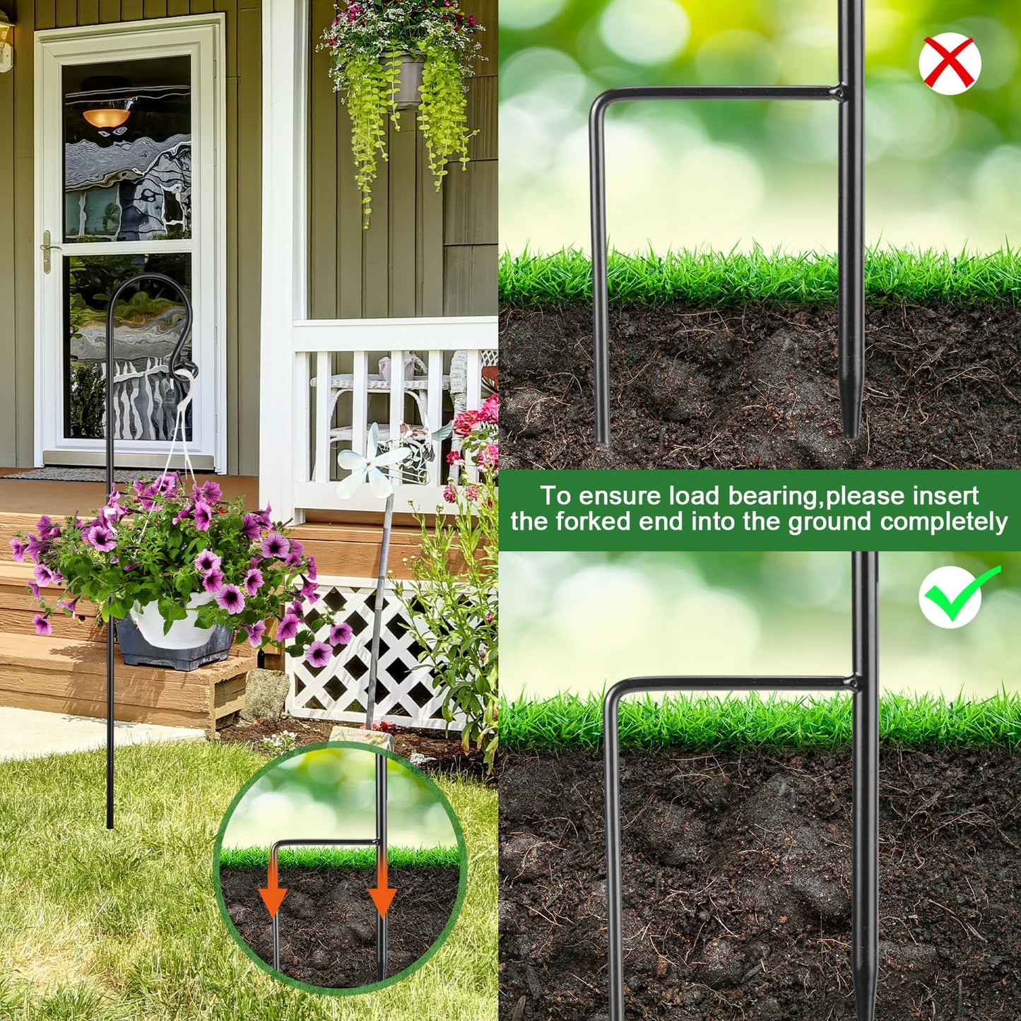 MorningRo 6 Pack Shepherd Hooks for Outdoor 32inch 1/3 Inch Thick Shepherd Metal Curled Garden Hook for Lanterns Hanging Plant Baskets Solar Lights Bird Feeders Wedding Decor, Black