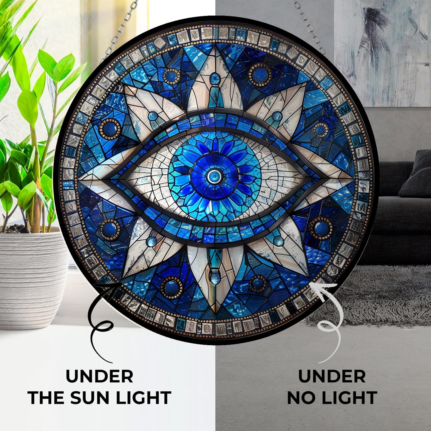 365CUSGIFTS Evil Eye Stained Glass Sun Catcher with Mountain Stained Glass Window Hanging, Suncatchers for Windows Hanging, Lavender Wall Decor, for Women/Friends/Lover
