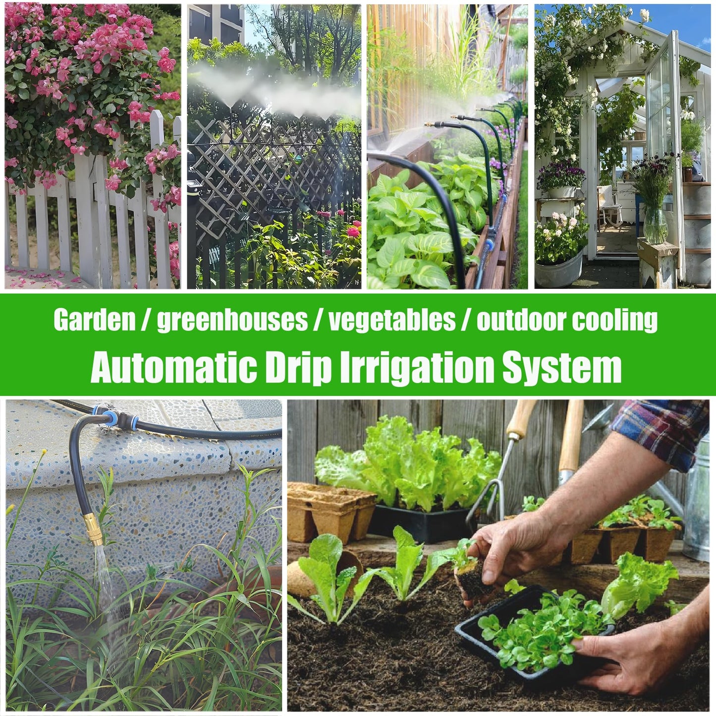 Dianrui 360° Curved Garden Automatic Irrigation System—50FT Drip Irrigation System for Garden, Garden Mister System for Greenhouse, Yard, Lawn, Plant (Dropper Atomizing Mist Nozzles, 5/16")