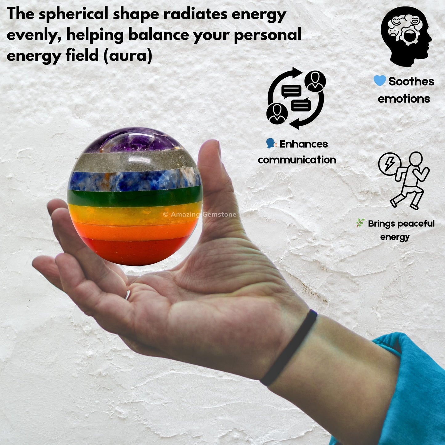 Amazing Gemstone Chakra Crystal Ball with Stand - 2 Inches Crystal Sphere Meditation Balls for Witchcraft and Decorative Balls