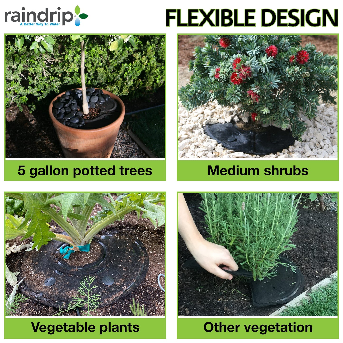 Raindrip RW16RE RootWise 360° Precision Plant Watering Pad for Plant & Tree Irrigation, 16 in. Watering Mat with Built-in Drip Tubing & Emitters,Watering Ring Connects to Drip Irrigation Systems,Black