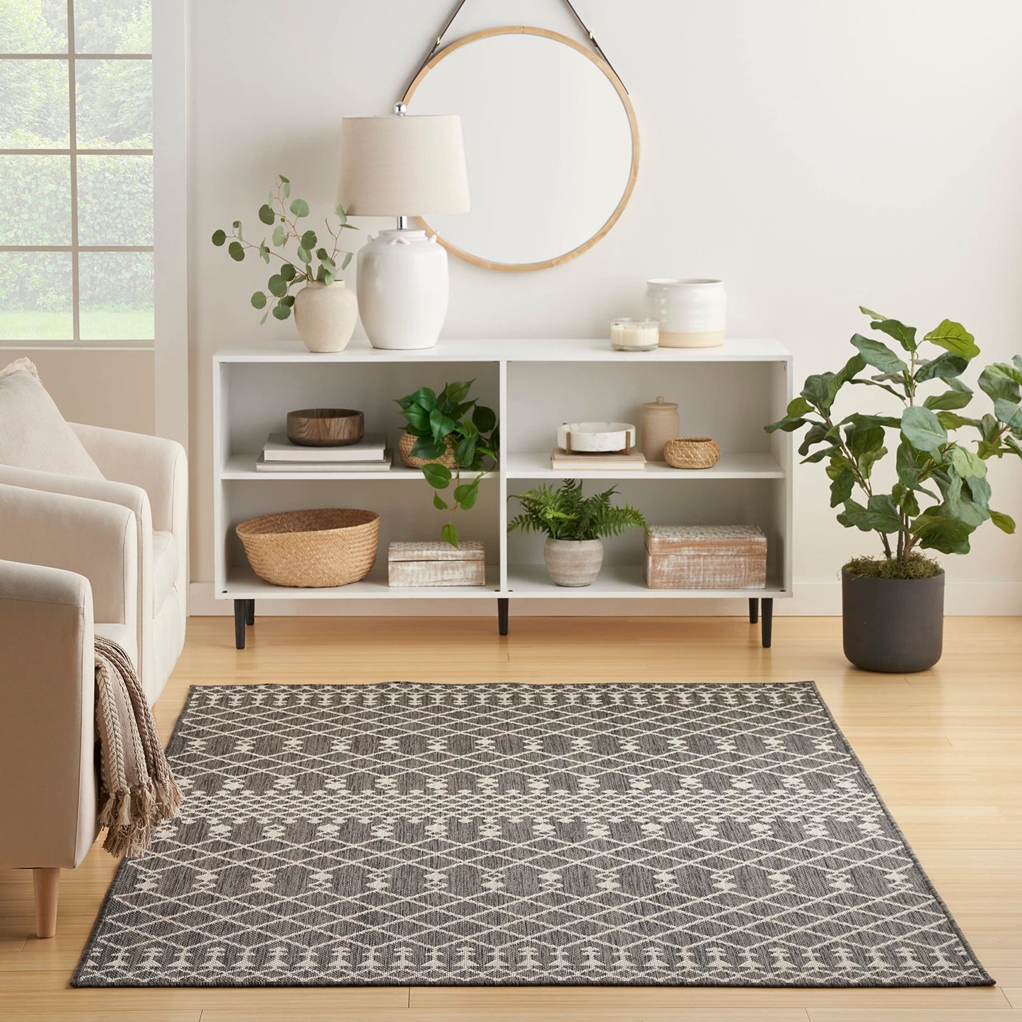 Nourison Home Positano Charcoal 5' x 7' Area Rug - Easy Clean, Non Shedding, Bed Room, Living Room, Dining Room, Kitchen (5' x 7')