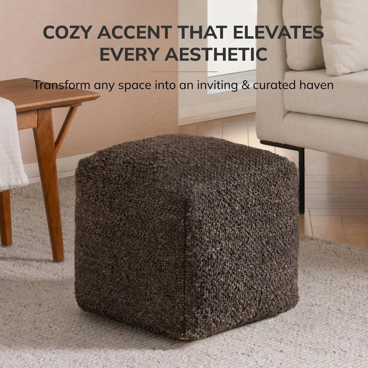 Anji Mountain Pouf Ottoman Foot Rest, Handmade Ottoman Pouf, Comfortable Foot Stool, Decorative Floor Seating for Living Room Decor, Bedroom & Home Décor Accent - Chocolate