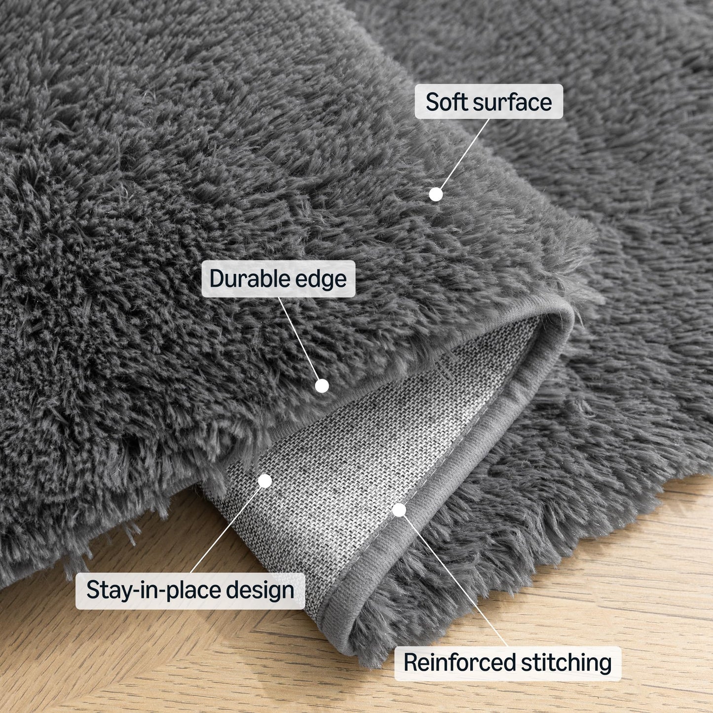 Amazon Basics Fluffy Washable Area Rug, Bedside Shaggy Carpet for Door Entryway, Living Room and Bedroom, 2' W × 3' L, Dark Gray