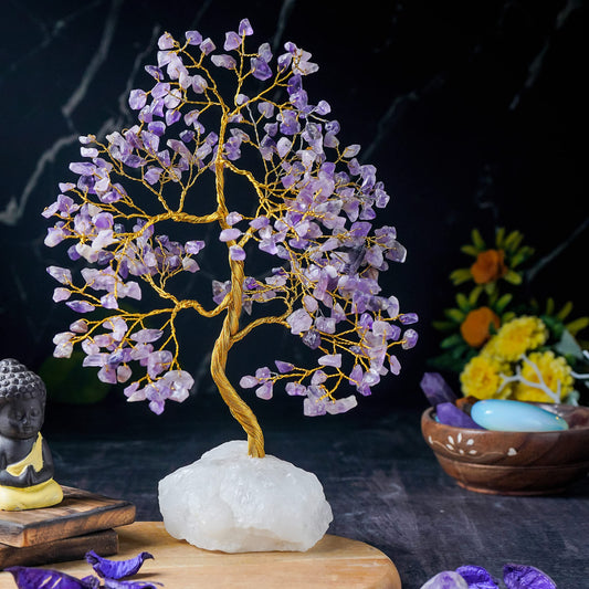 Crocon® Amethyst Crystals Tree of Life Rough Base, Birthday Gifts for Women, Home & Office Decor Money Tree Healing Crystals Womens Gifts Ideas House Warming Gift Sister Unique Purple Decoration