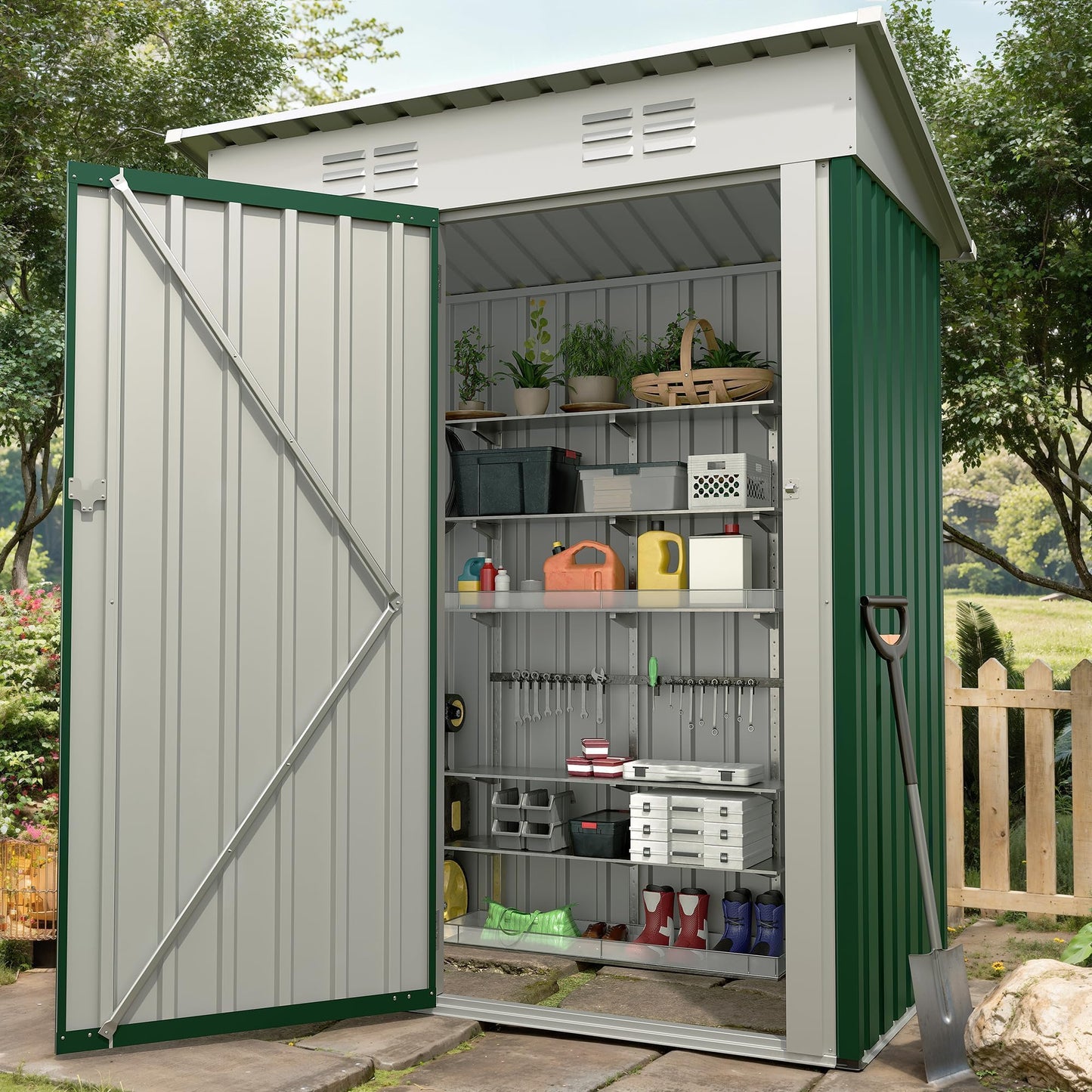 5×3FT Outdoor Metal Storage Shed, Garden Tool Metal Shed with Lockable Doors, Anti-Corrosion Storage House with Sloping Roof for Backyard Garden Patio Lawn